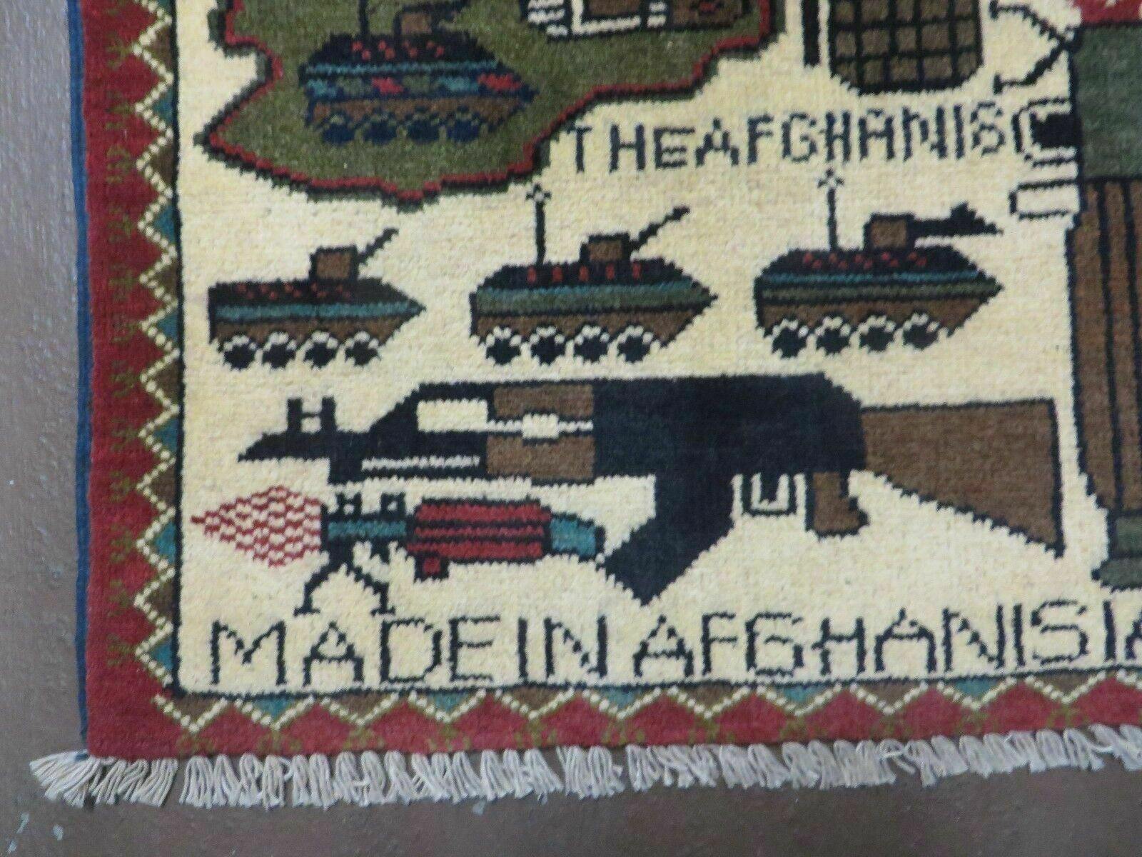 2' X 2'6" Handmade Afghan Balouch Tribal Wool War Rug Gun Tank Helicopter # 162 - Jewel Rugs