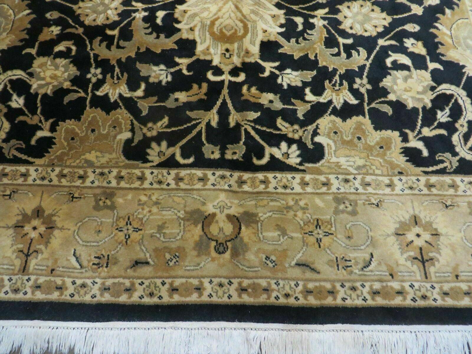 6' X 9' Handmade India Jaipur Floral Oriental Wool Rug Veg Dyes Black # M703 - Jewel Rugs