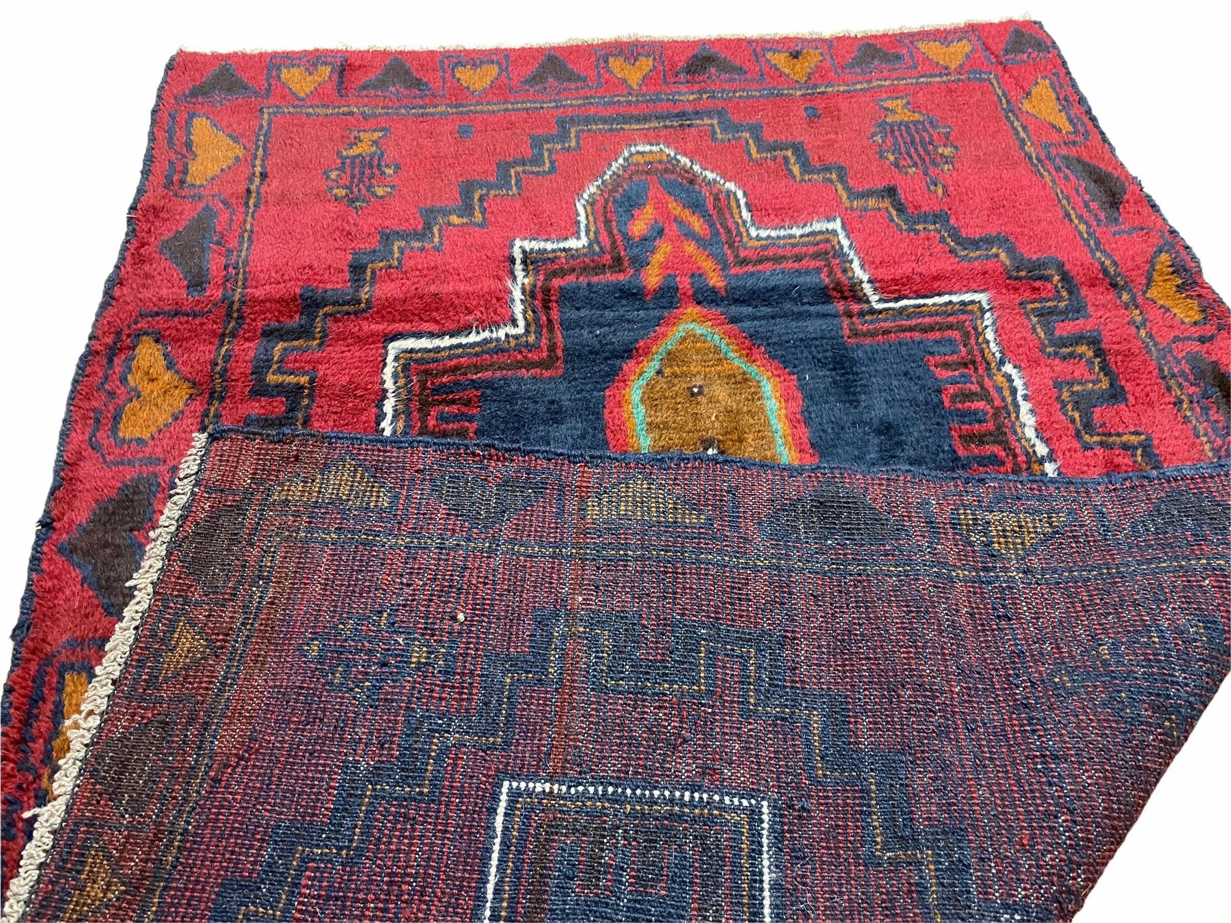 3X5 Vintage Handmade Tribal Wool Rug Balouchi Rug Afghan Blue Red 2' 11" X 4' 7" - Jewel Rugs