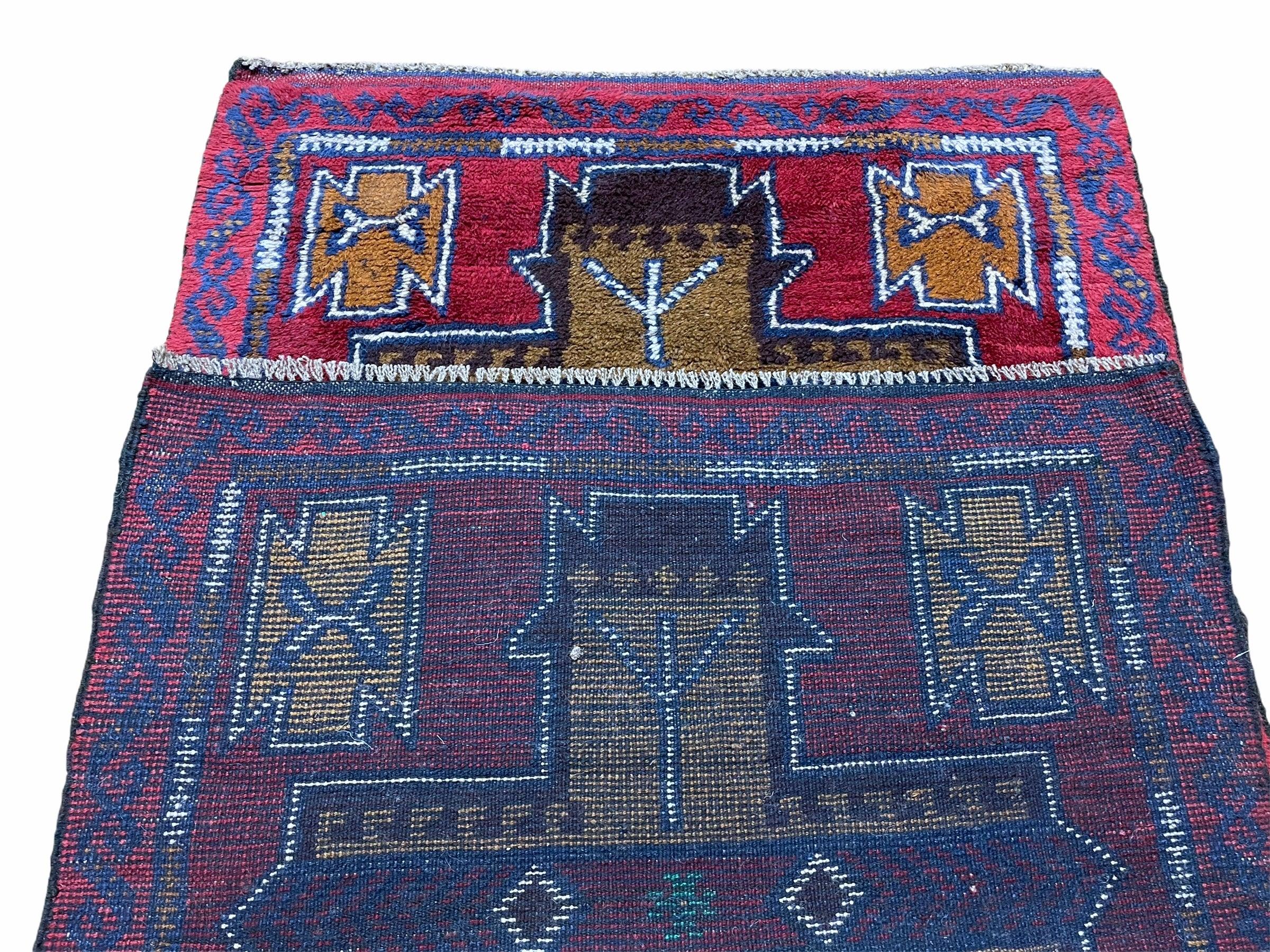 2' 10" X 4' 9" Vintage Handmade Tribal Wool Rug Balouchi Rug Afghan Rug Red Blue - Jewel Rugs