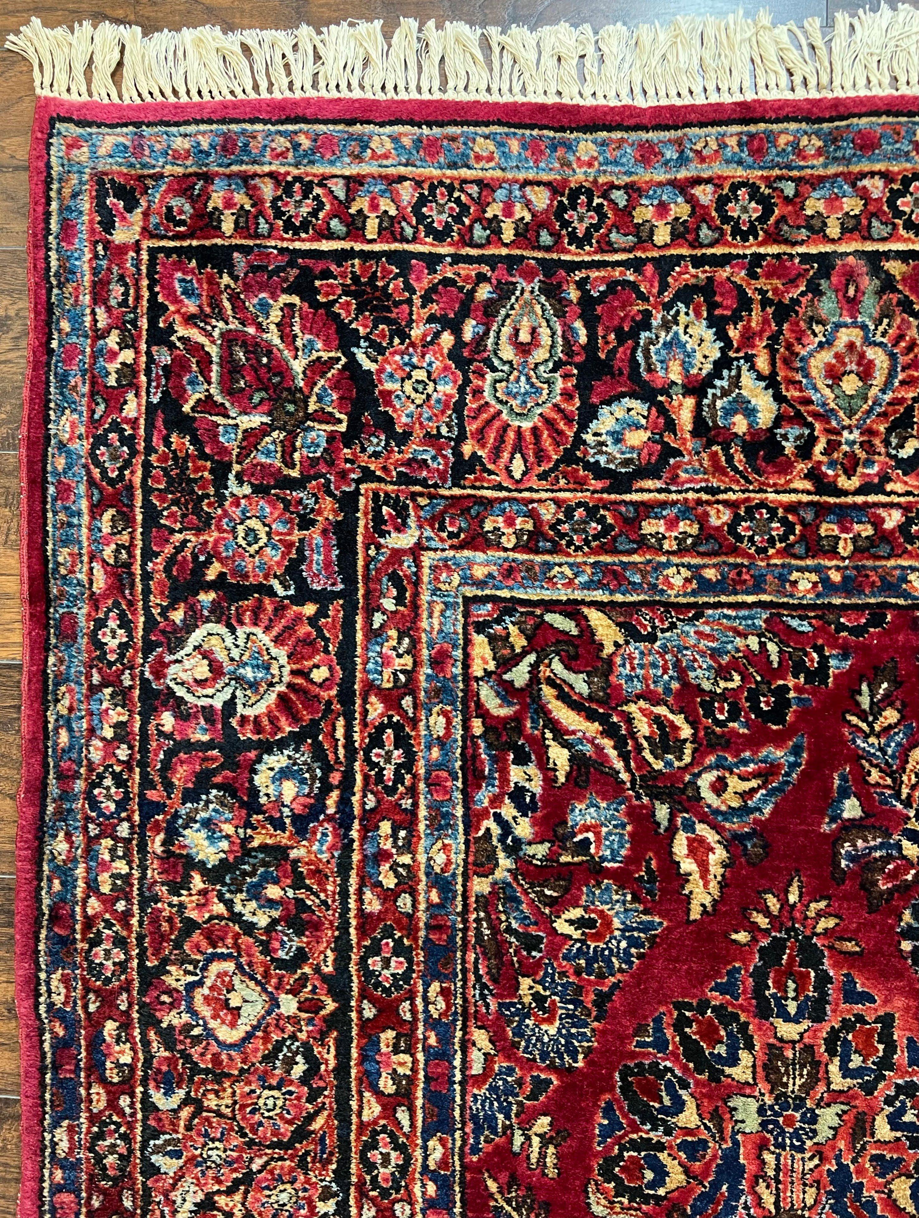 Persian Sarouk Rug 8x12, 1920s Antique Red Persian Carpet, Floral Allover Handmade Wool Oriental Rug, Room Sized Rug, Traditional Living Room Rug - Jewel Rugs