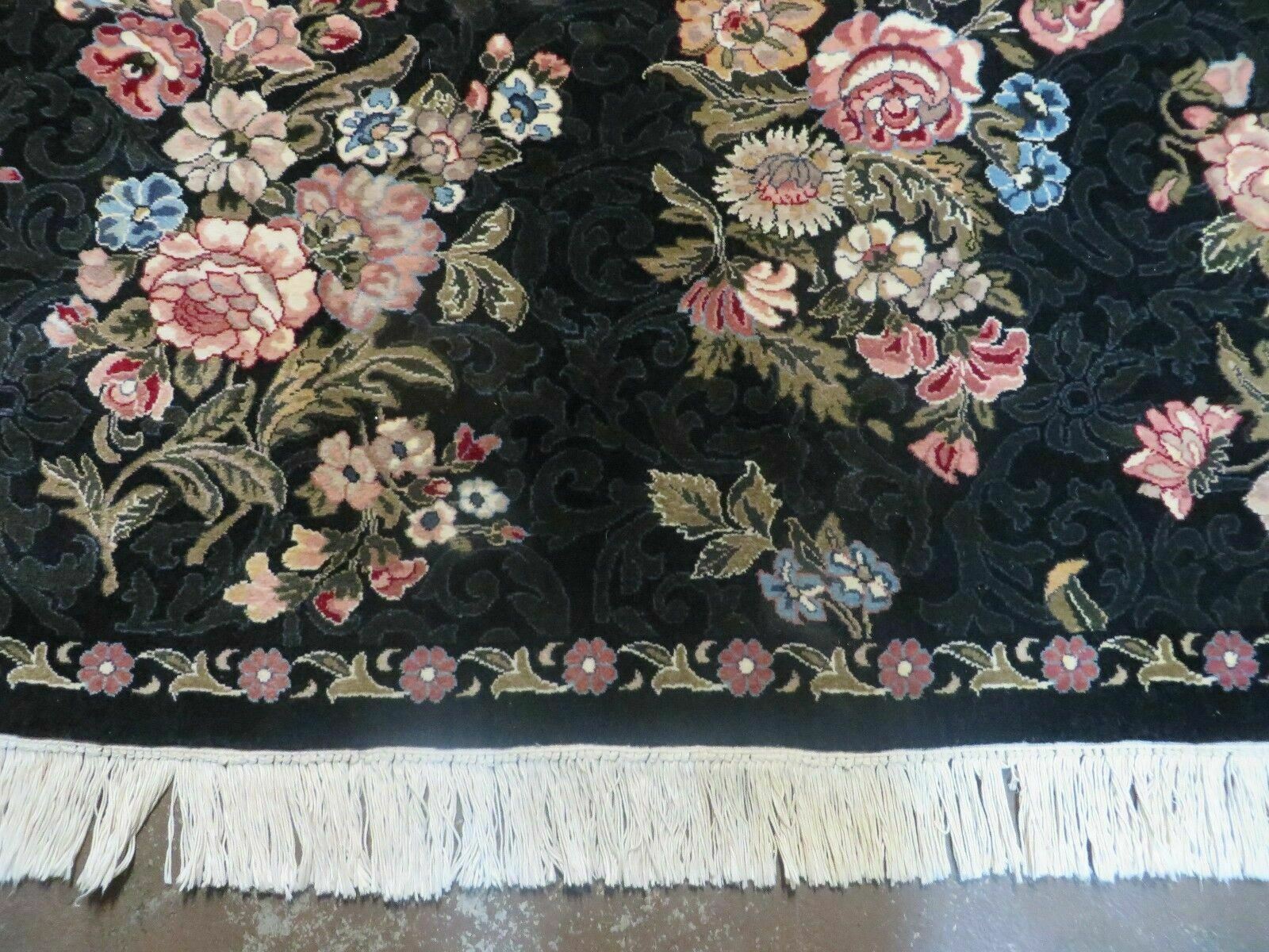 8' X 10' Handmade Pakistan Oriental Wool Rug Carpet Flower Bouquet Black - Jewel Rugs