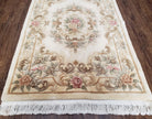 Chinese 90 Line Carpet 4x6, Chinese Aubusson Wool Rug, Plush Chinese Rug, Soft Pile Chinese Carpet, Cream Area Rug, Hand Knotted Floral - Jewel Rugs