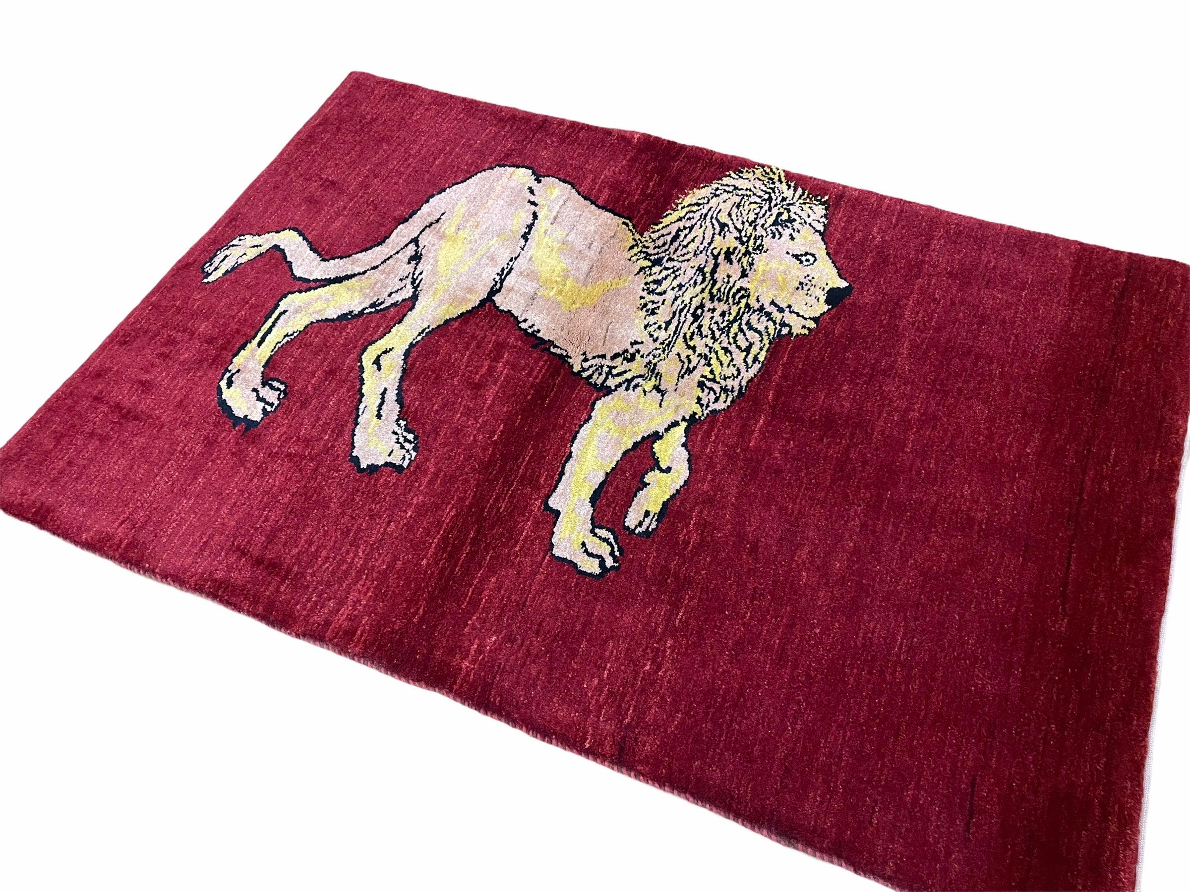 3 X 5 Handmade New Vintage Rug Quality Wool Lion Red Veggy Dyes Hand-Knotted - Jewel Rugs