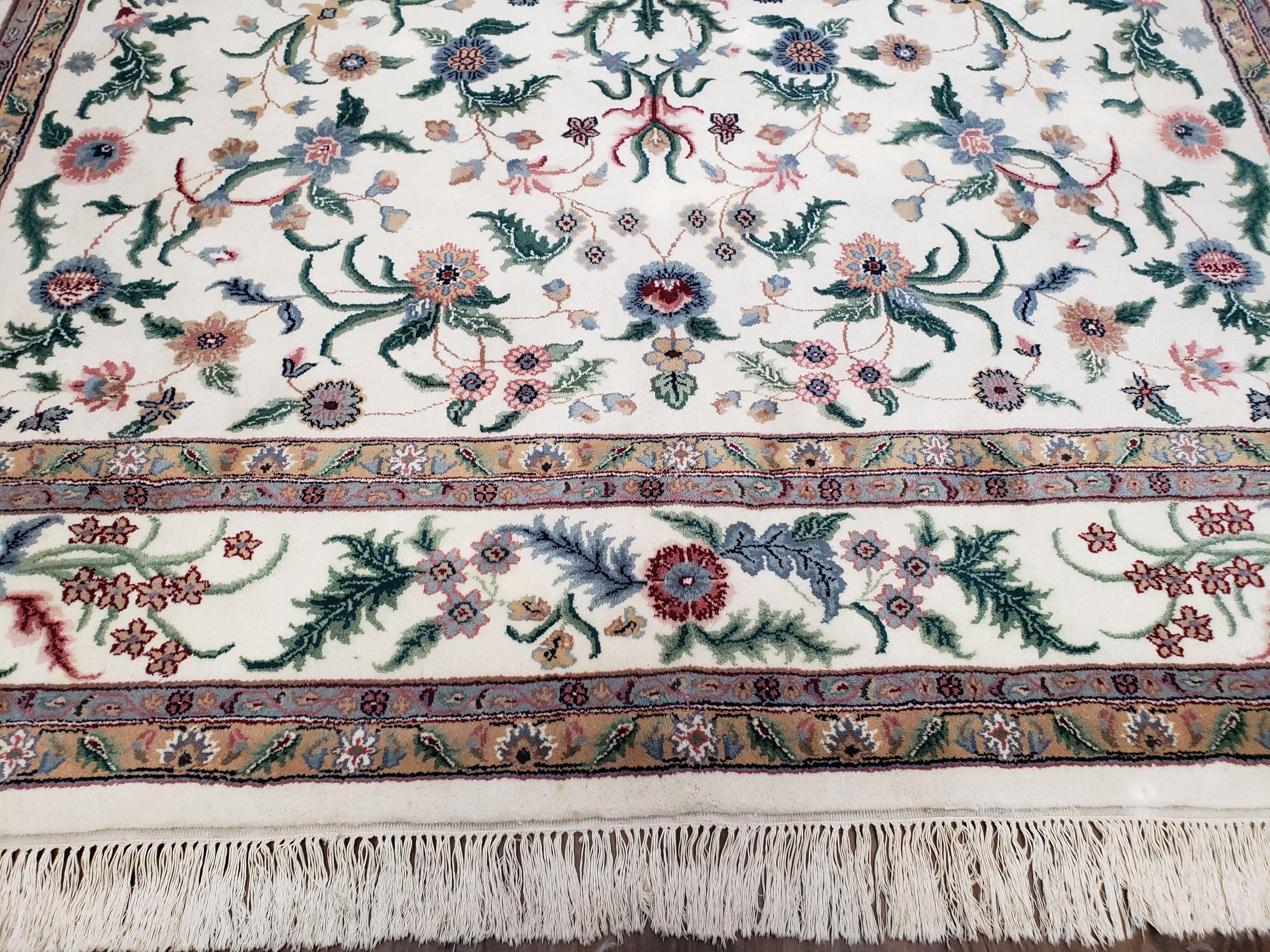 8x10 Handmade Floral Wool Rug Veg Dyes Indian Oriental Carpet Beige Hand-Knotted - Jewel Rugs