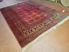 7x10 Vintage Afghan Turkoman Yamud Bokhara Rug Red Bukhara Hand-Knotted Oriental Afghanistan Carpet Wool - Jewel Rugs