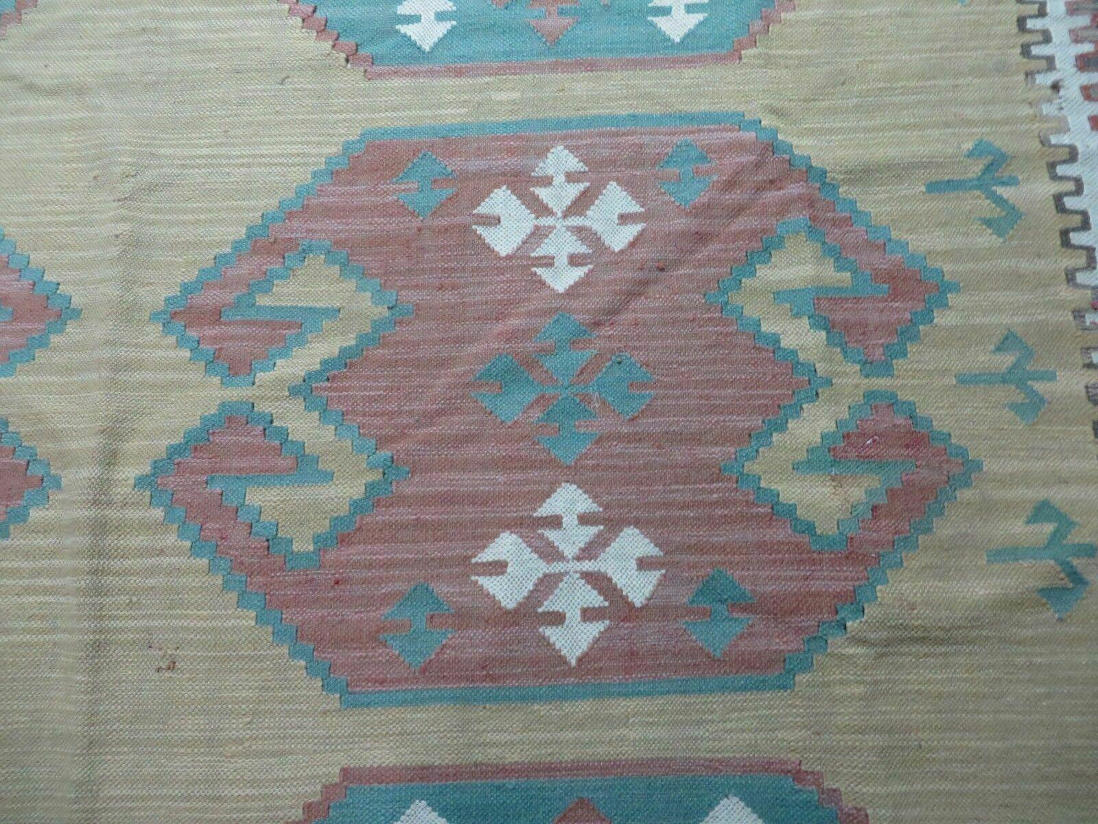 8' X 10' Vintage India Oriental Geometric Handmade Flat Weave Wool Rug Nice - Jewel Rugs