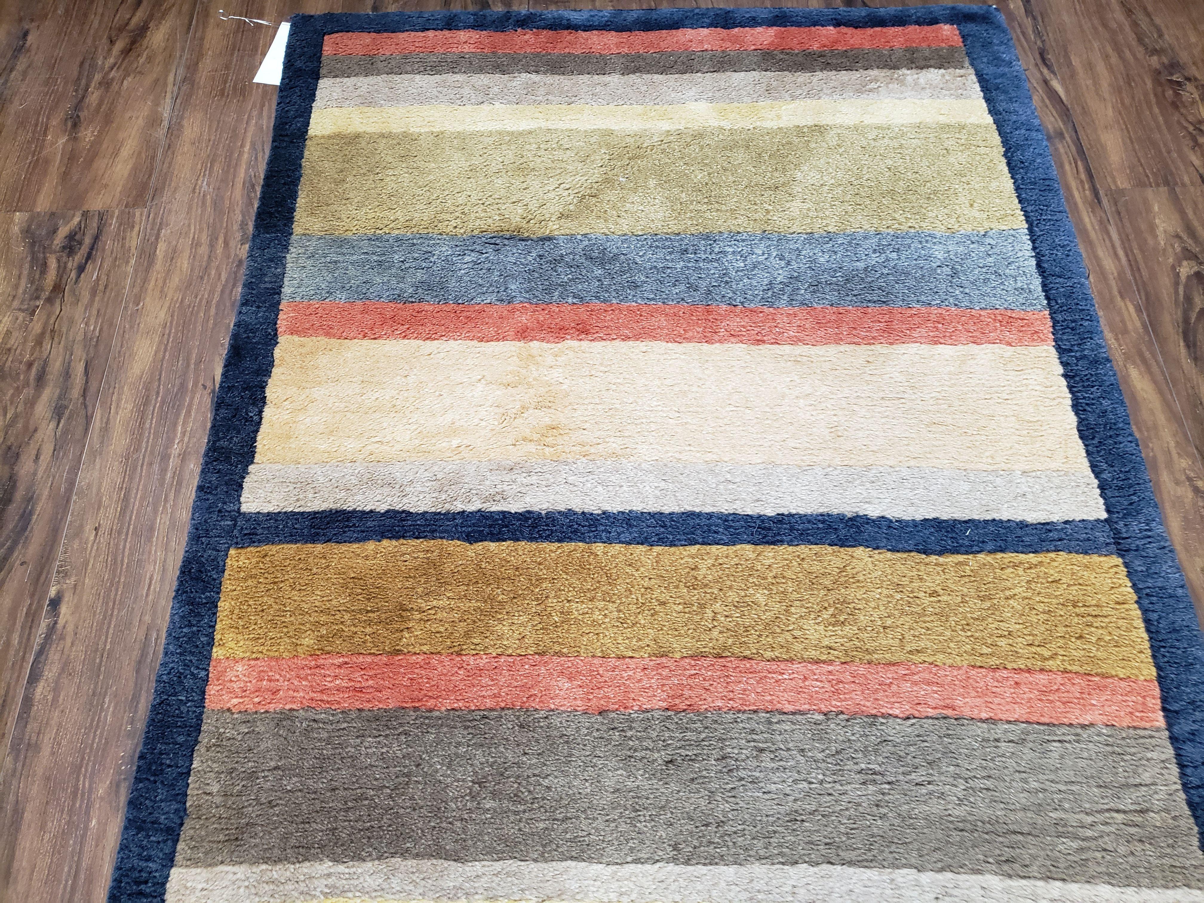 Colorful Tibetan Runner Rug, 2'7" x 11' 9", Striped Runner, Soft Wool Pile, Plush, Hand-Knotted, Multicolor, 12 ft Runner - Jewel Rugs