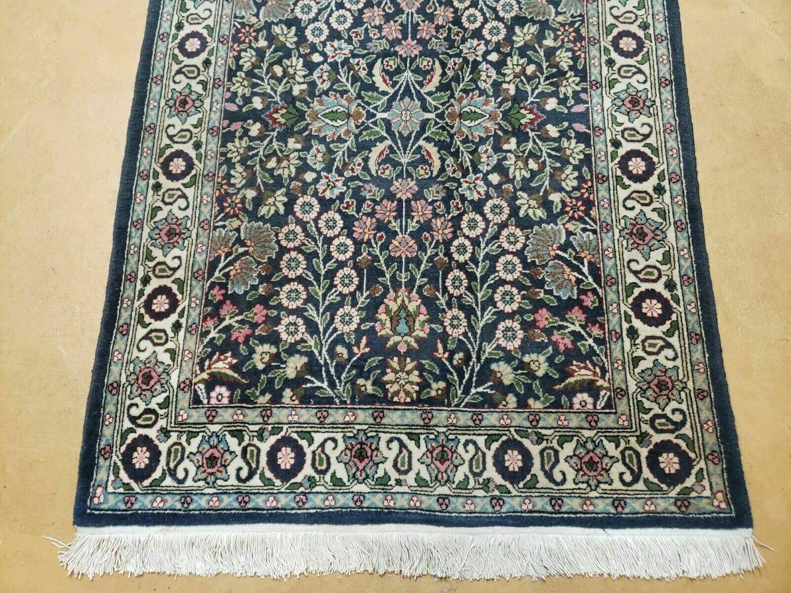 3' X 4' Vintage Handmade India Jaipur Floral Wool Rug Carpet Nice Dark Blue - Jewel Rugs