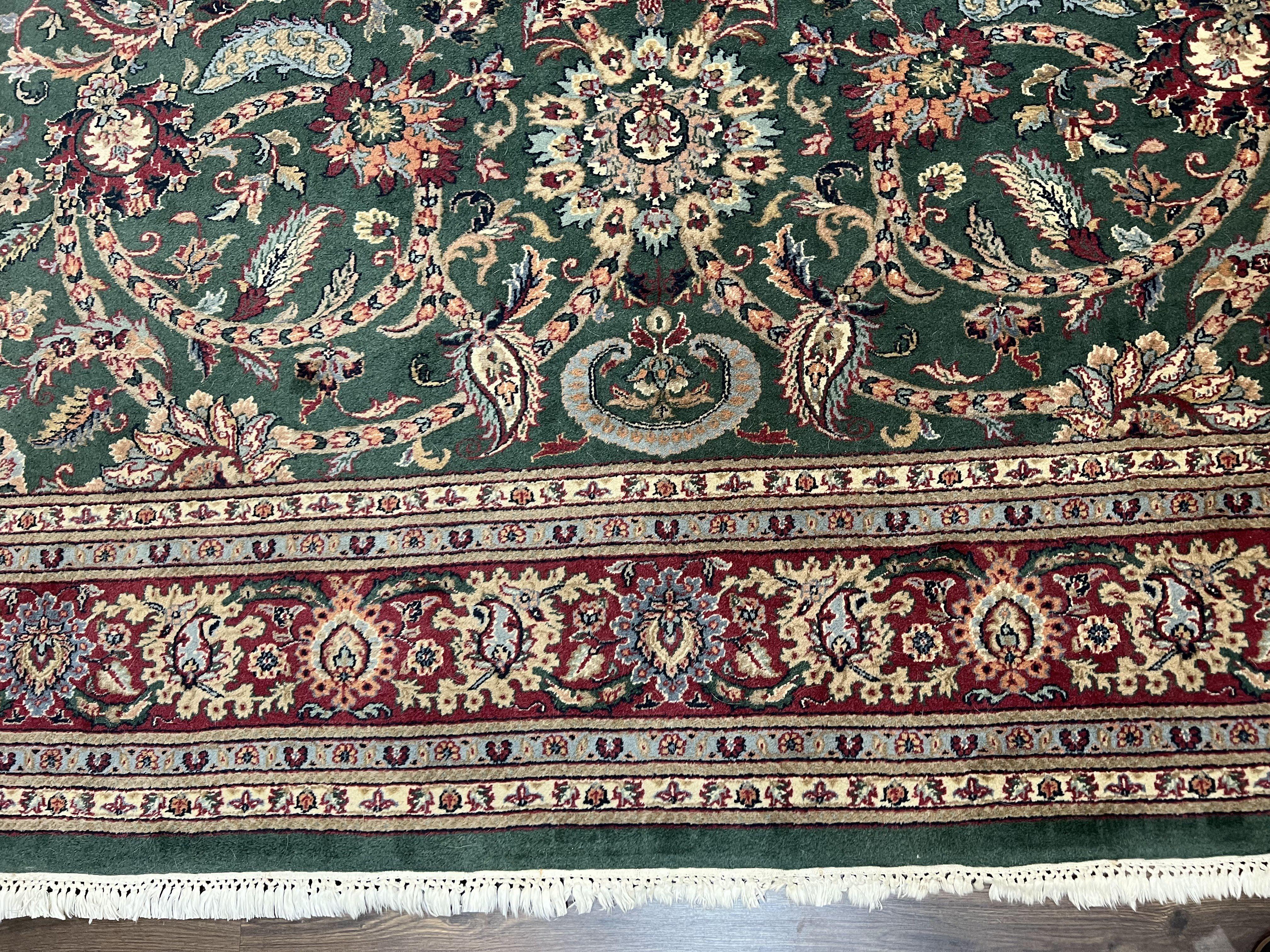 Indo Mahal Rug 9x12, Green and Red Hand Knotted Wool Oriental Carpet, Allover Floral Vintage Carpet, 9 x 12 Traditional Area Rug Handmade - Jewel Rugs