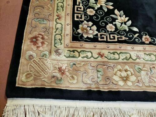 8' X 10' Hand Made Art Deco Aubusson Wool Rug 90 Lines Chinese Plush Pile Black - Jewel Rugs