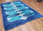 Blue Rya Rug, 1960s Mid-Century Danish Shag Rug 4'6" x 6'7", Ege Rya Modern Carpet, Cyan DeLuxe Rya Shag Rug, Vintage Area Rug 4x6, 5x7 Rug - Jewel Rugs