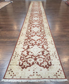 21 ft Runner Rug Long Hallway Runner, 3 x 21 Corridor Rug, Peshawar Pak Persian Chobi Agra Rug, Maroon and Beige Large Flowers Wool Handmade - Jewel Rugs