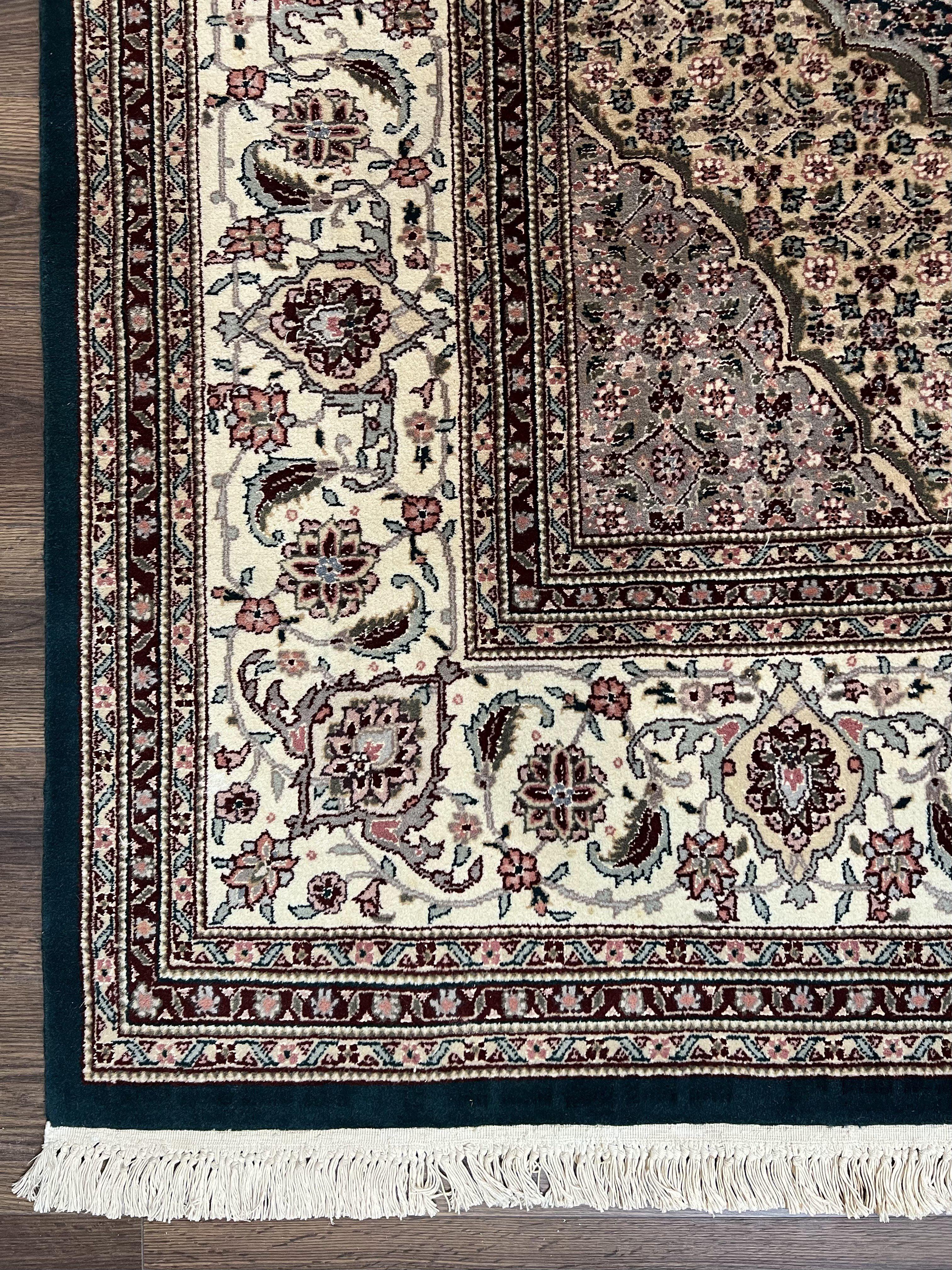 Sino Persian Rug 9x12, Dark Green and Ivory, Medallion, Mahi Herati, Elegant Oriental Carpet, Wool Hand Knotted Traditional Room Sized Rug - Jewel Rugs