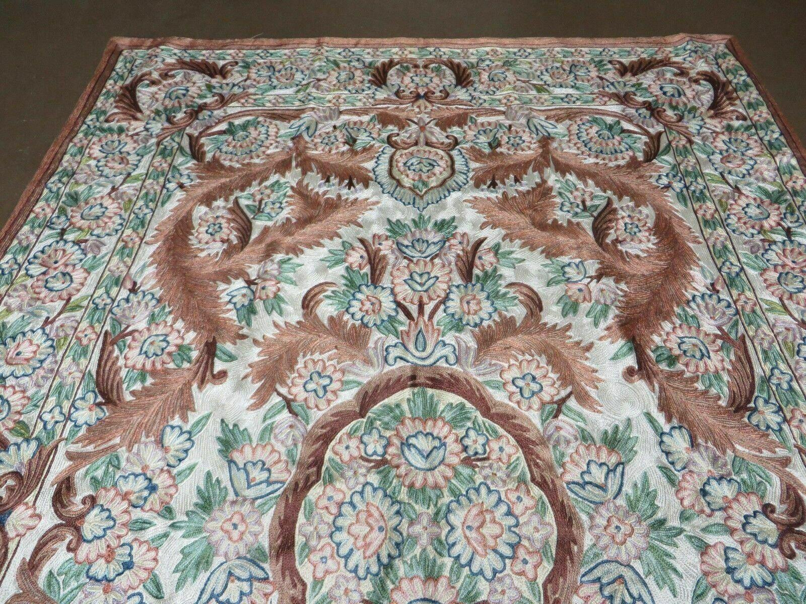 4' X 6' Vintage Embroidery Hand Stitched Rug Silk On Cotton India Backing Nice - Jewel Rugs