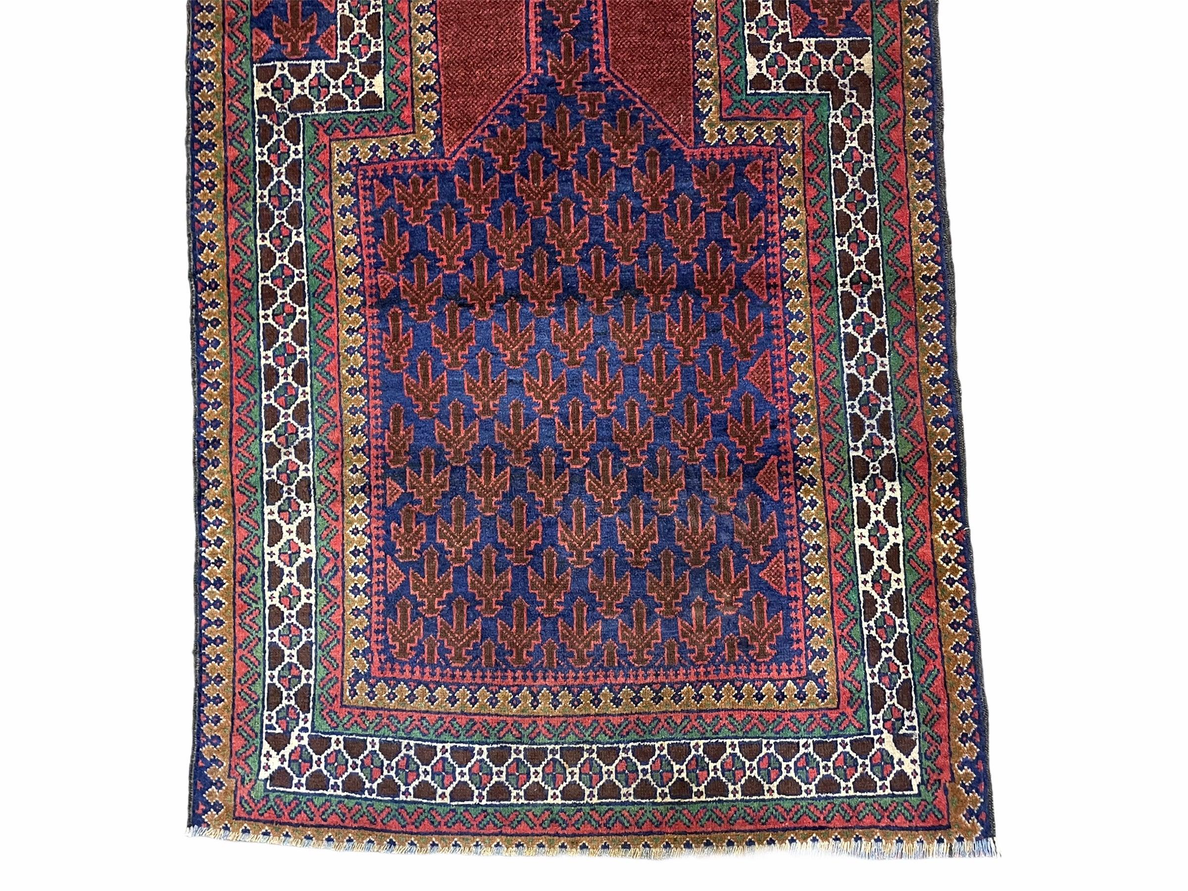 3x5 New Vintage Handmade Wool Rug Tribal Turkoman Balouch Prayer Rug Red Blue - Jewel Rugs