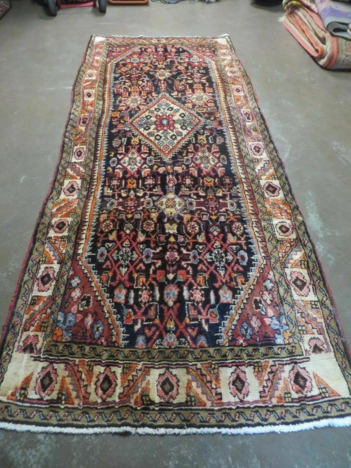 3'7" X 9' Vintage Handmade India Floral Oriental Wool Runner Rug Blue # 117 - Jewel Rugs