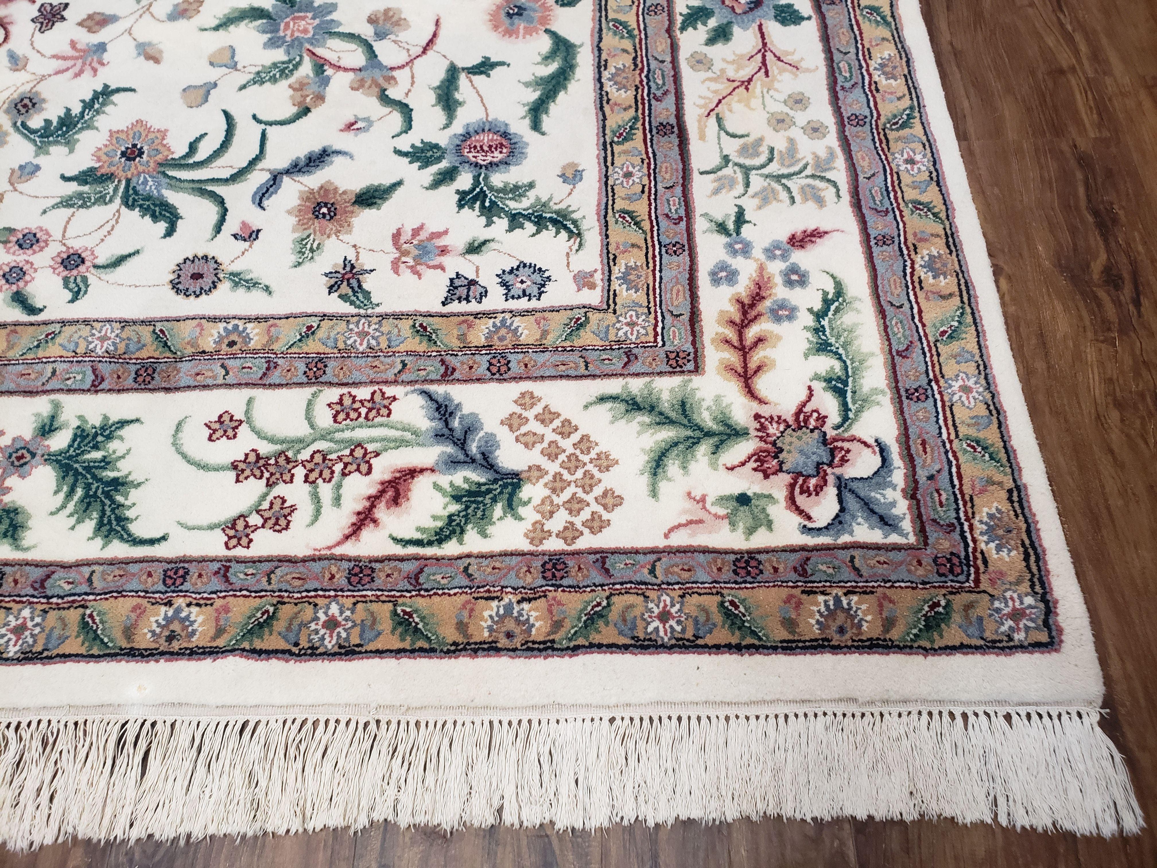 8x10 Handmade Floral Wool Rug Veg Dyes Indian Oriental Carpet Beige Hand-Knotted - Jewel Rugs