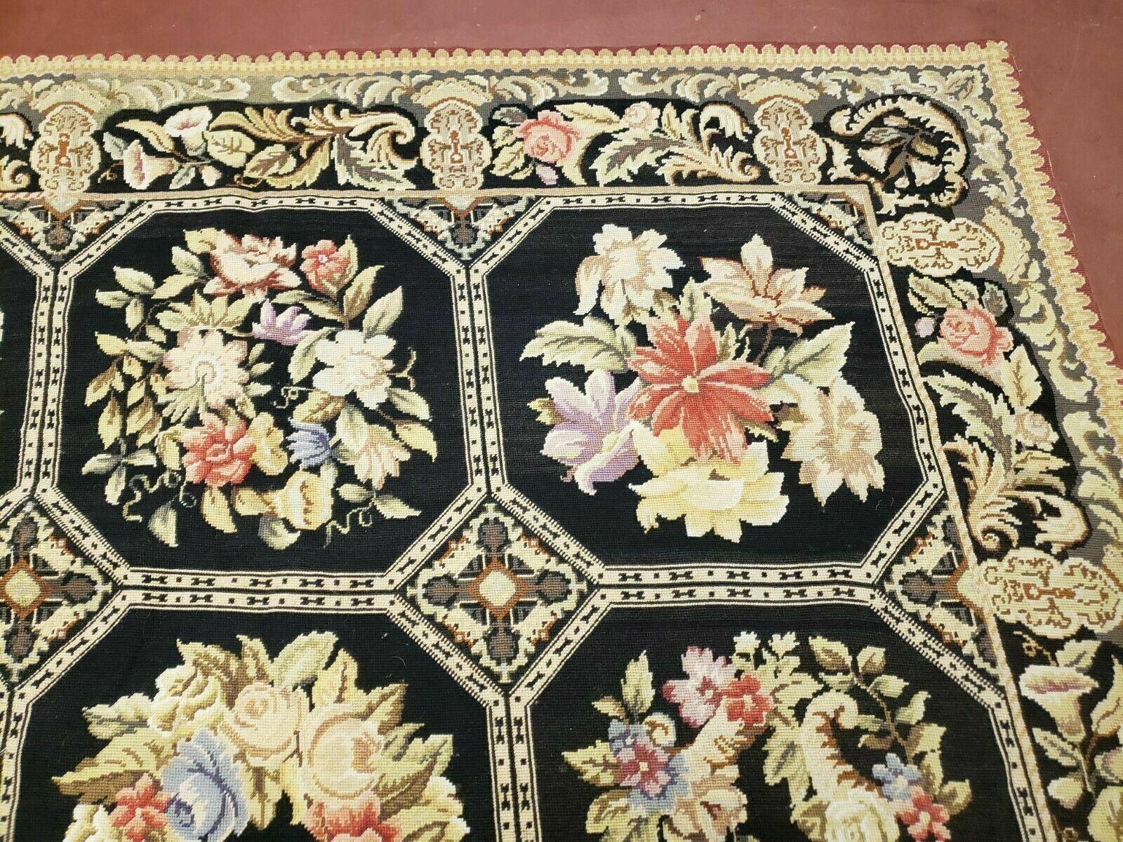 6' X 9' Vintage Handmade English Design Needlepoint Wool Rug Flat Weave Nice - Jewel Rugs