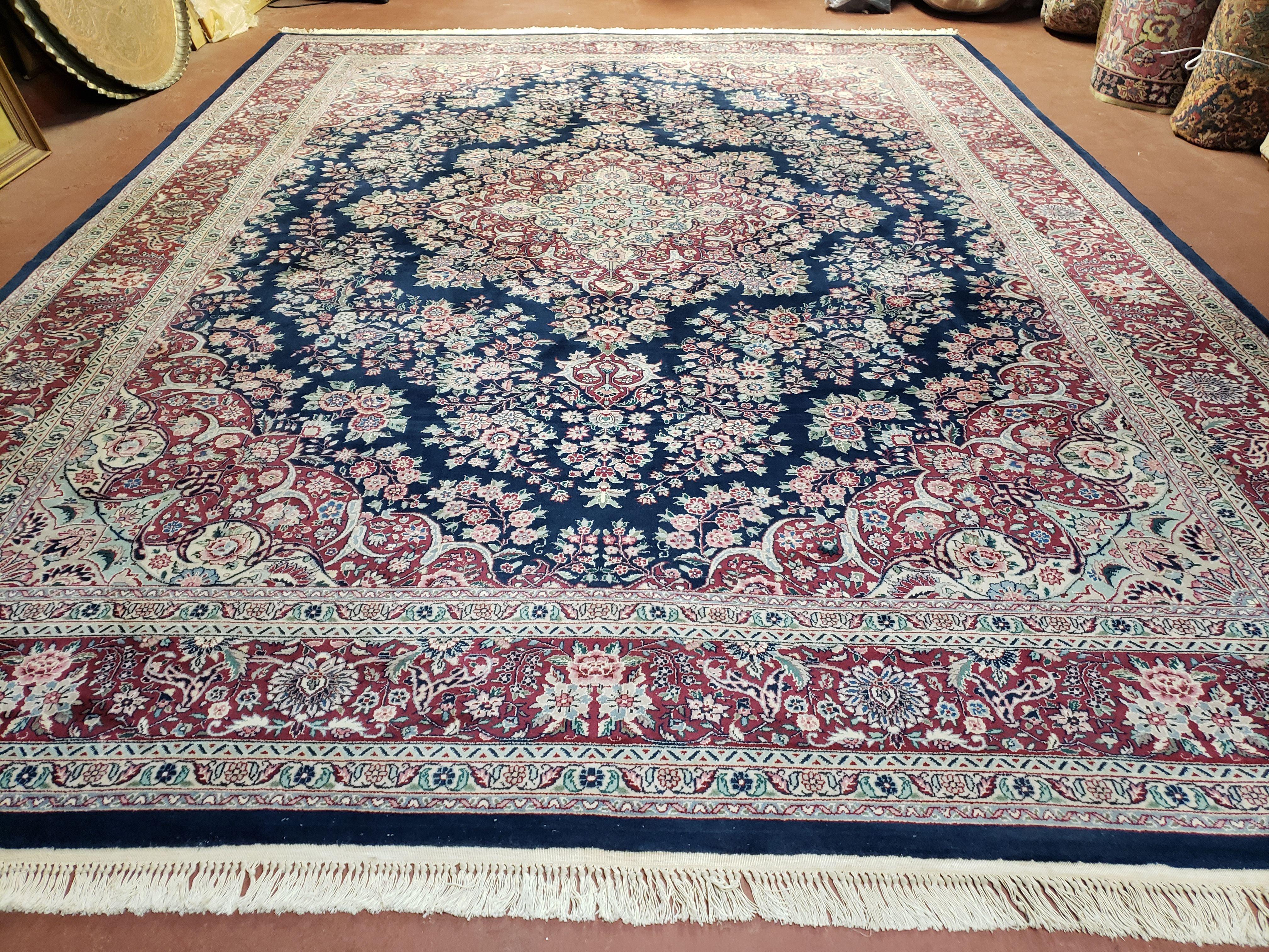 9x12 Pak-Persian Rug - 9 x 12 Blue Persian Rug - Pakistani Rug - Fine Hand Knotted Wool Area Rug - Roses Flowers Medallion Oriental Carpet - Jewel Rugs