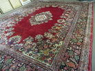 10' X 13' Antique Finely Woven Handmade Persian Sarouk Open Field Floral Pattern Red Wool Oriental Rug - Jewel Rugs