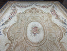 Chinese Aubusson Rug 10x14, Elegant Flatweave Rug, Hand Woven Aubusson Savonnerie Carpet, Vintage Aubusson Rug, Beige and Blue Wool Aubusson - Jewel Rugs