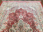 Vintage Kashmiri Silk Rug 5x7, Red & Ivory Hand-Knotted Silk Carpet, Silk Oriental Rug 5 x 7, Traditional Indian Kashmiri Fine Area Rug - Jewel Rugs