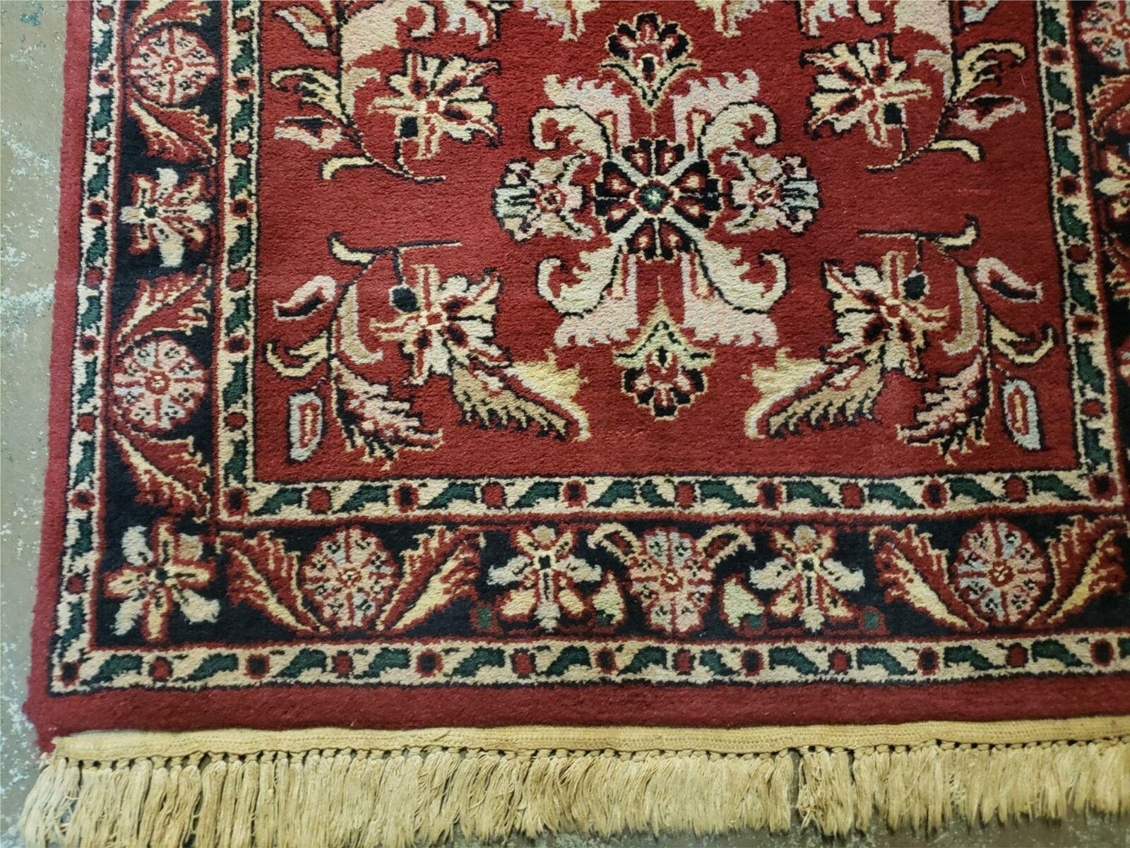 2' 6" X 10' Vintage Oriental Indian Floral Handmade Wool Runner Rug Red Nice - Jewel Rugs