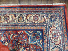 Semi Antique Persian Sarouk Rug 9x12,  Semi Open Field with Central Medallion, Hand Knotted Wool, Tomato Red, 9 x 12 Authentic Oriental Carpet - Jewel Rugs