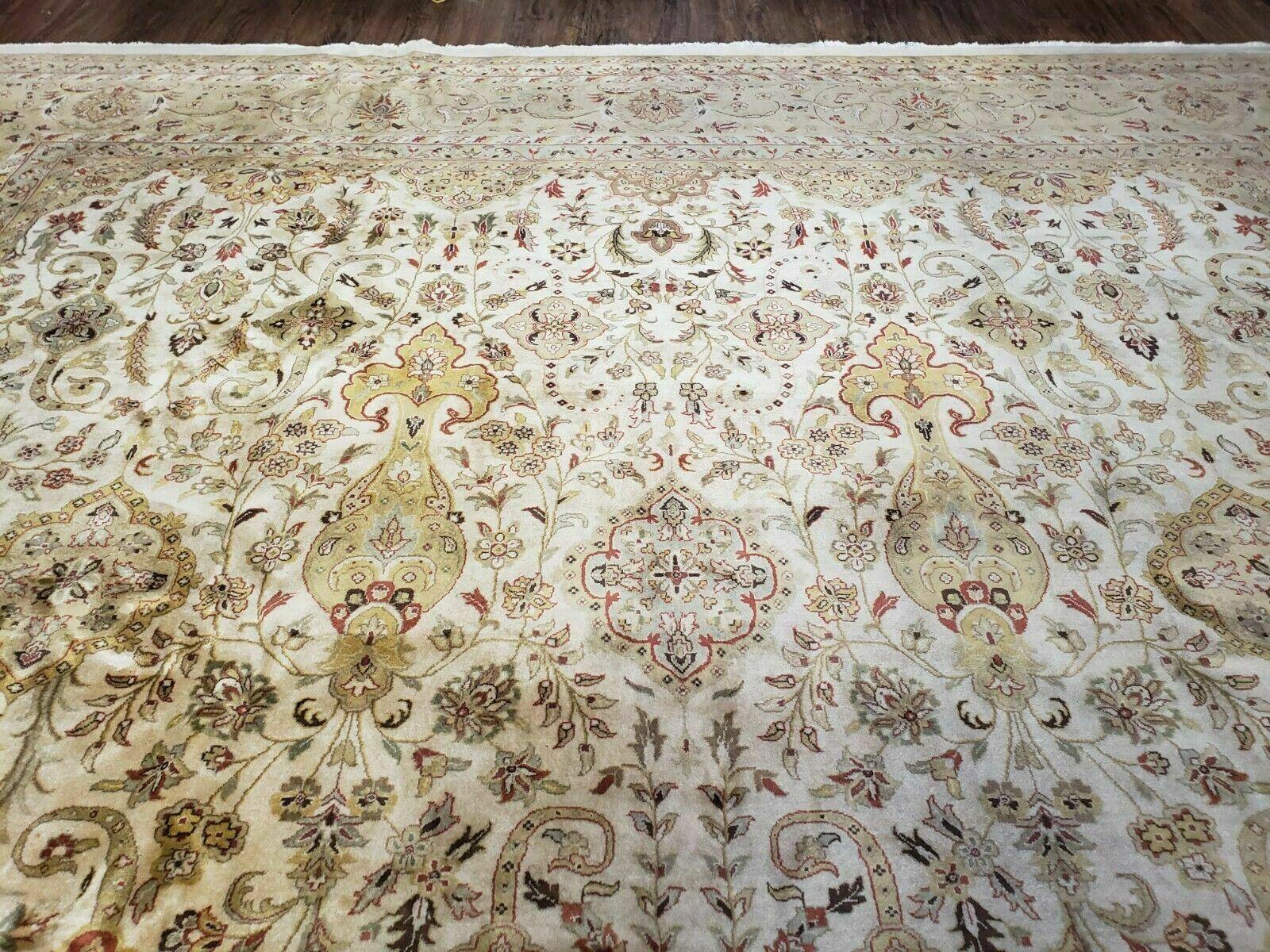 12' X 17' One-of-a-Kind Pakistan Hand-Knotted Wool Rug Handmade Beige Oriental Carpet - Jewel Rugs