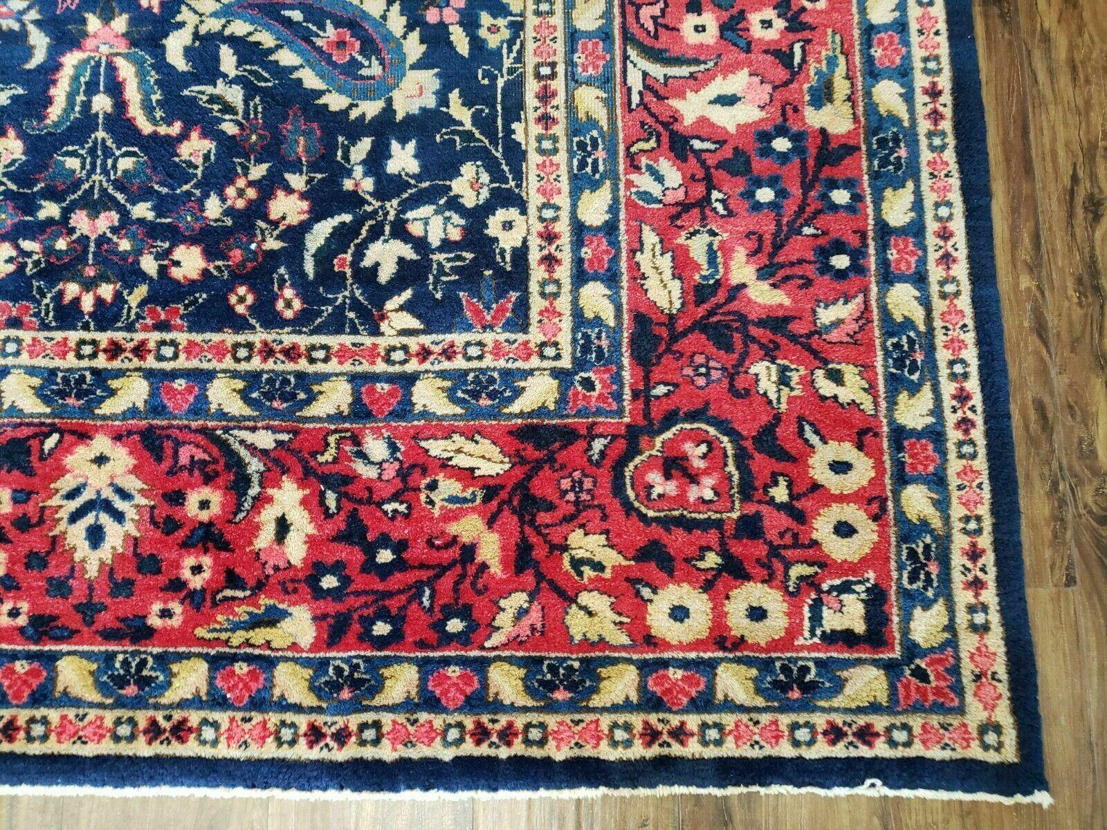 10' X 15.5' Antique Handmade Turkish Sparta Wool Area Rug Nice Navy Blue Red Organic - Jewel Rugs