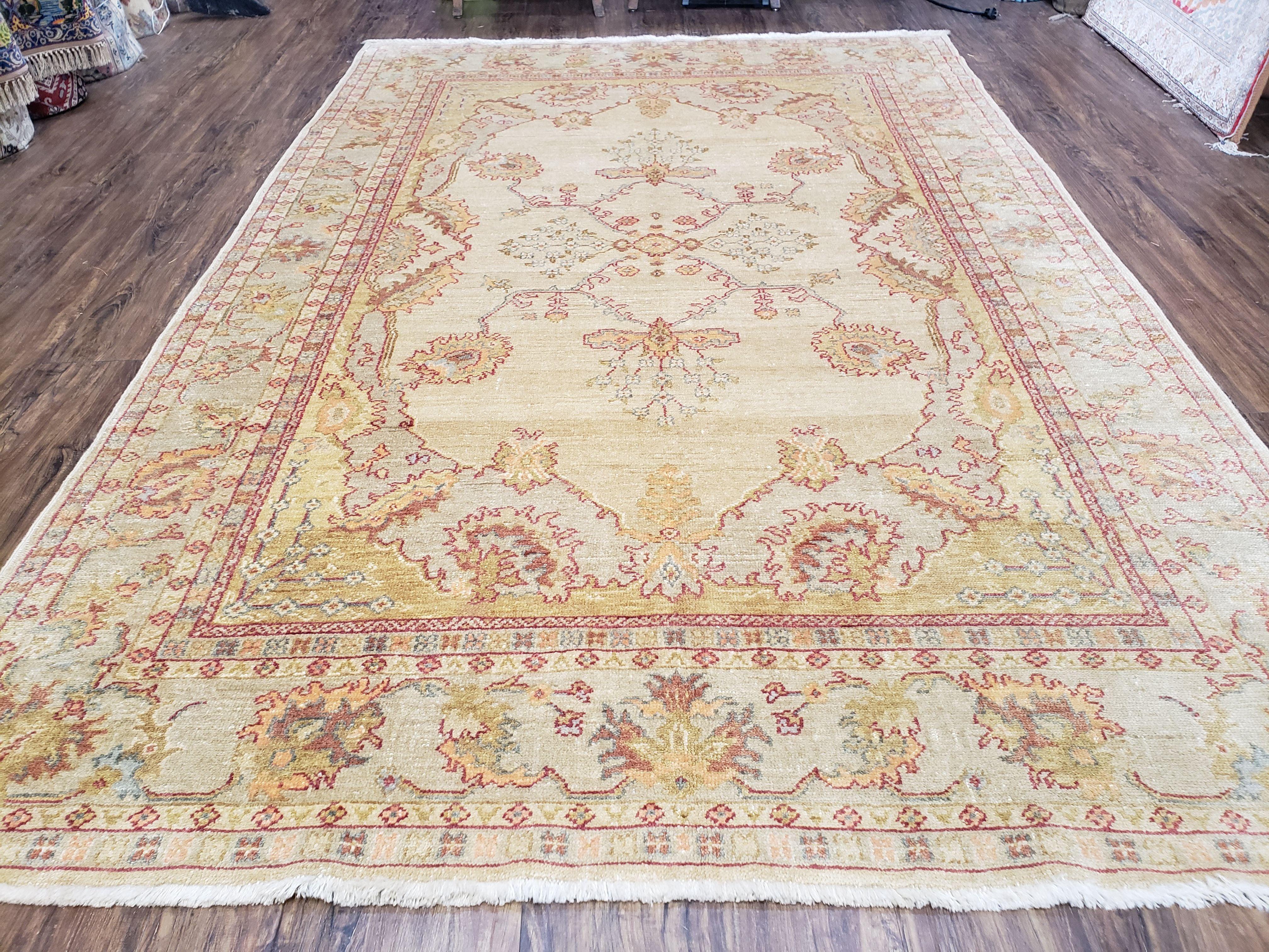 6x9 Top Quality Turkish Oushak Wool Rug Decorative Organic Dye Floral Beige Gold - Jewel Rugs