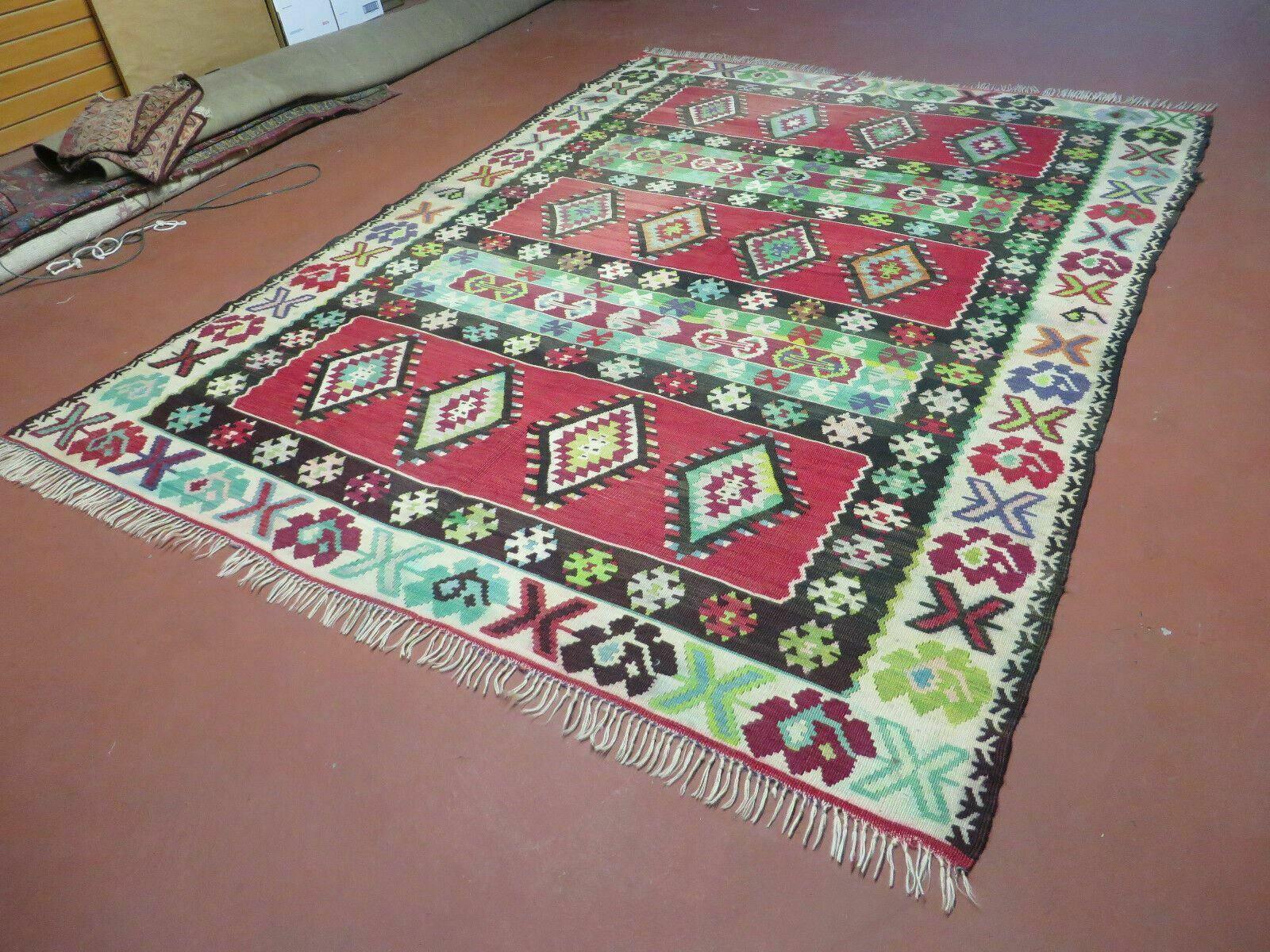 7' X 9' Vintage Turkish Kilim Handmade Flat Weave Wool Rug Veg Dye Nice - Jewel Rugs