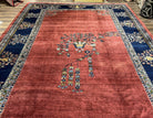 Large Persian Sarouk Rug 10x17, Open Field, Red and Navy Blue, Palace Sized Oversized Hand Knotted Wool Oriental Carpet Flowers Vases Antique 1920s - Jewel Rugs