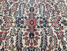 Semi Antique Persian Hamadan Dargazin Rug, Ivory Red Midnight Blue, Hand-Knotted, Wool, Allover Floral, 8'9" x 11' 9" - Jewel Rugs