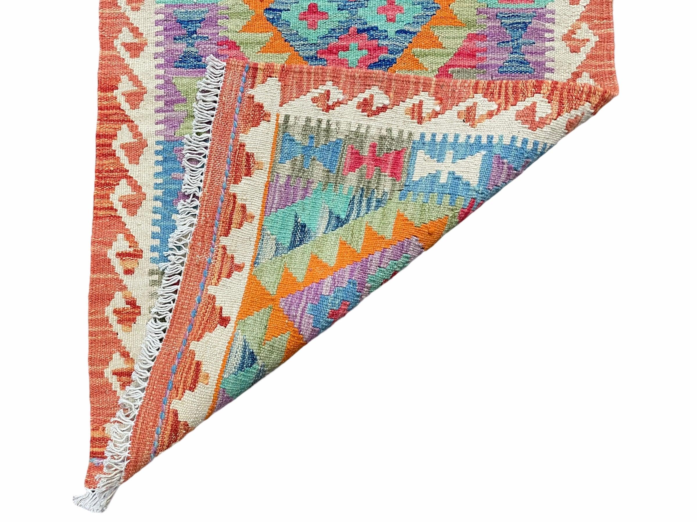 2x3 Kilim Rug 3x2 Colorful Kilim Rug Small Turkish Multicolor Kilim Rug Diamond Zigzag Kilim Rug Bright Playroom Rug New - Jewel Rugs