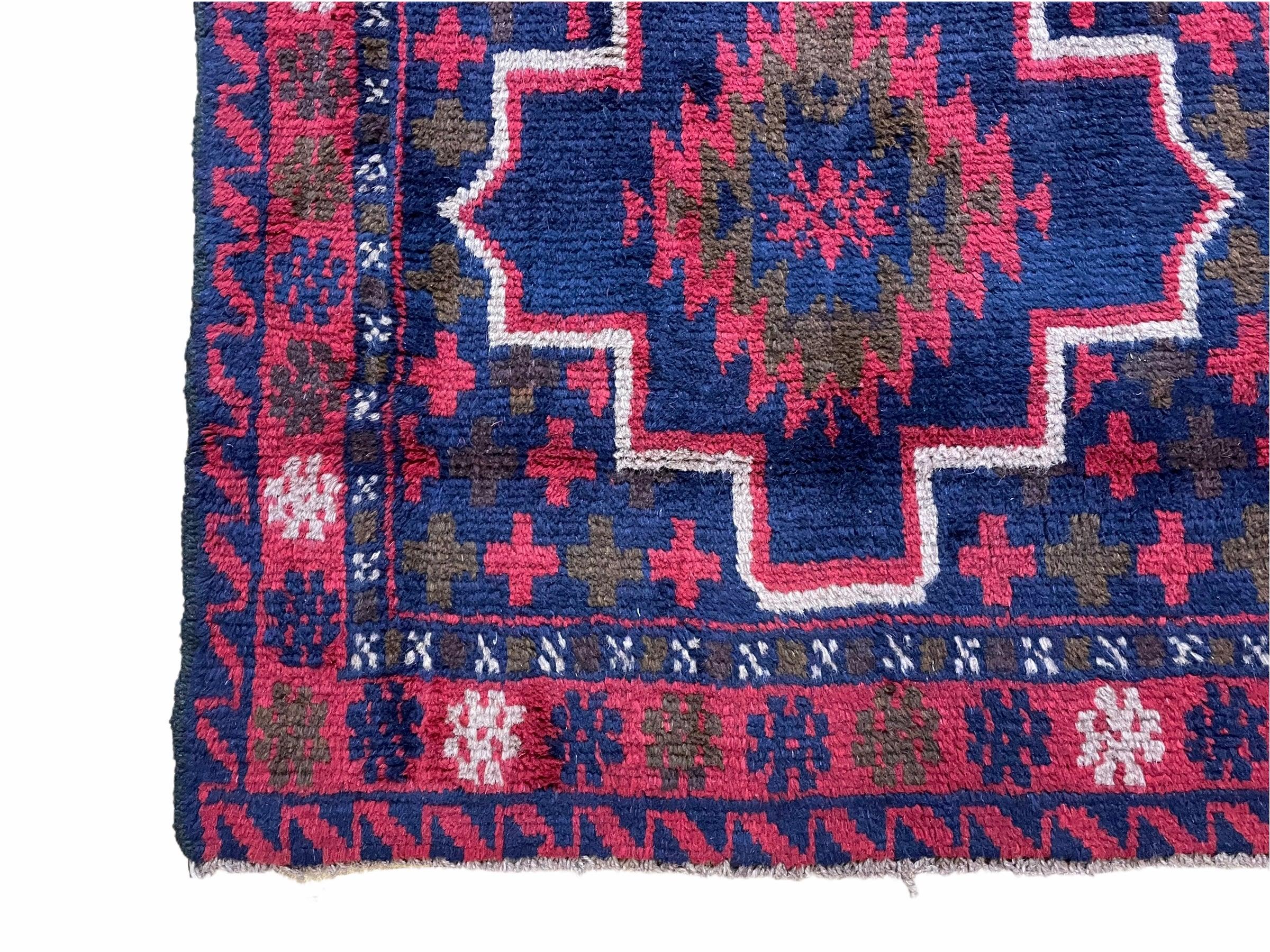 2' 9" X 4' 5" Vintage Handmade Tribal Wool Rug Balouchi Rug Afghan Rug Red Blue - Jewel Rugs