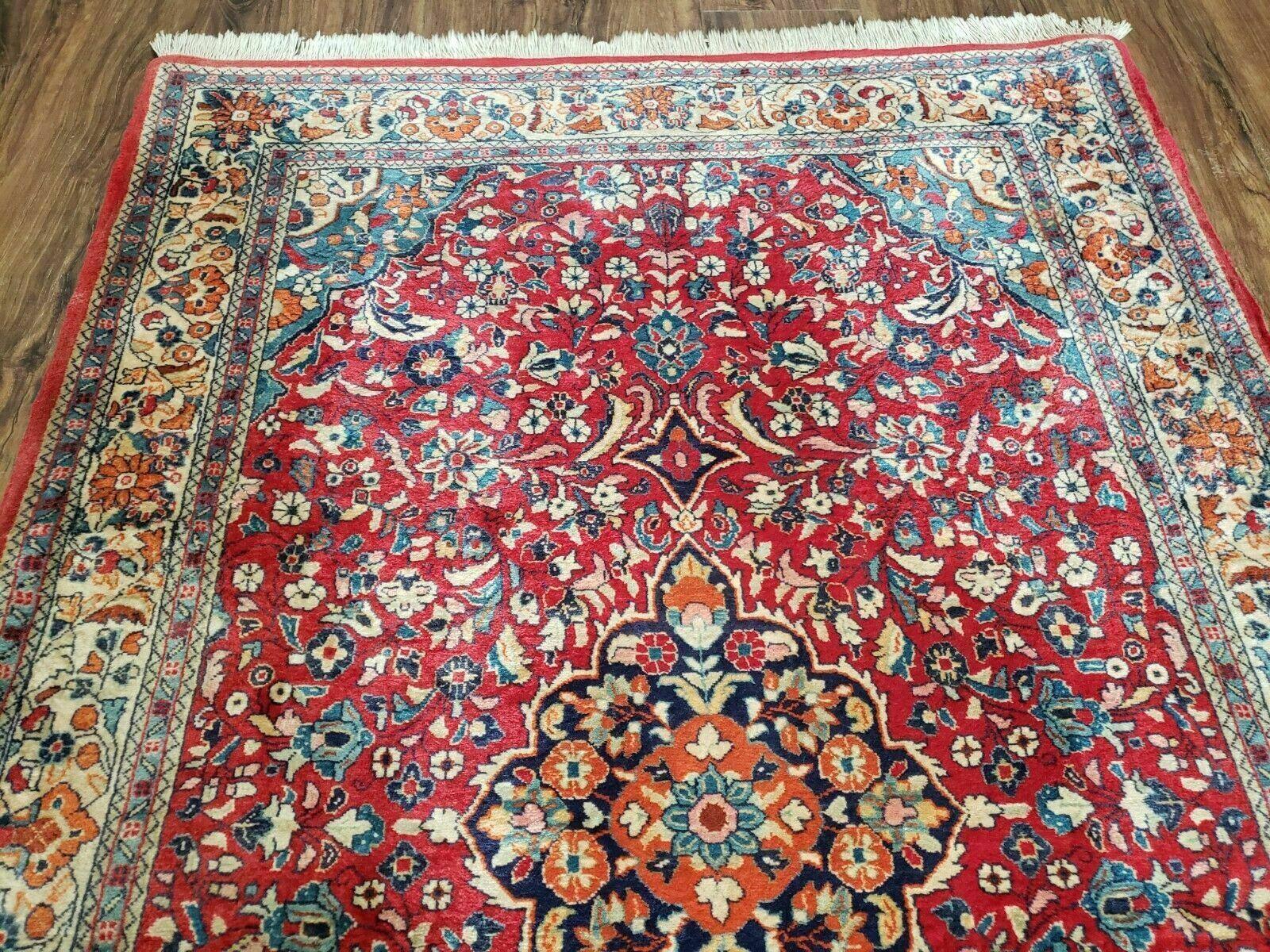 3' 6" X 5' 5" Handmade Knotted India Floral Wool Rug Hand Knotted Carpet Red - Jewel Rugs