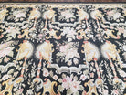 Vintage Black Aubusson Area Rug 8x10, Large Flowers Chinese Aubusson Carpet 7.9 x 10, Wool Hand-Knotted Floral Pattern Flat Weave Rug Nice - Jewel Rugs