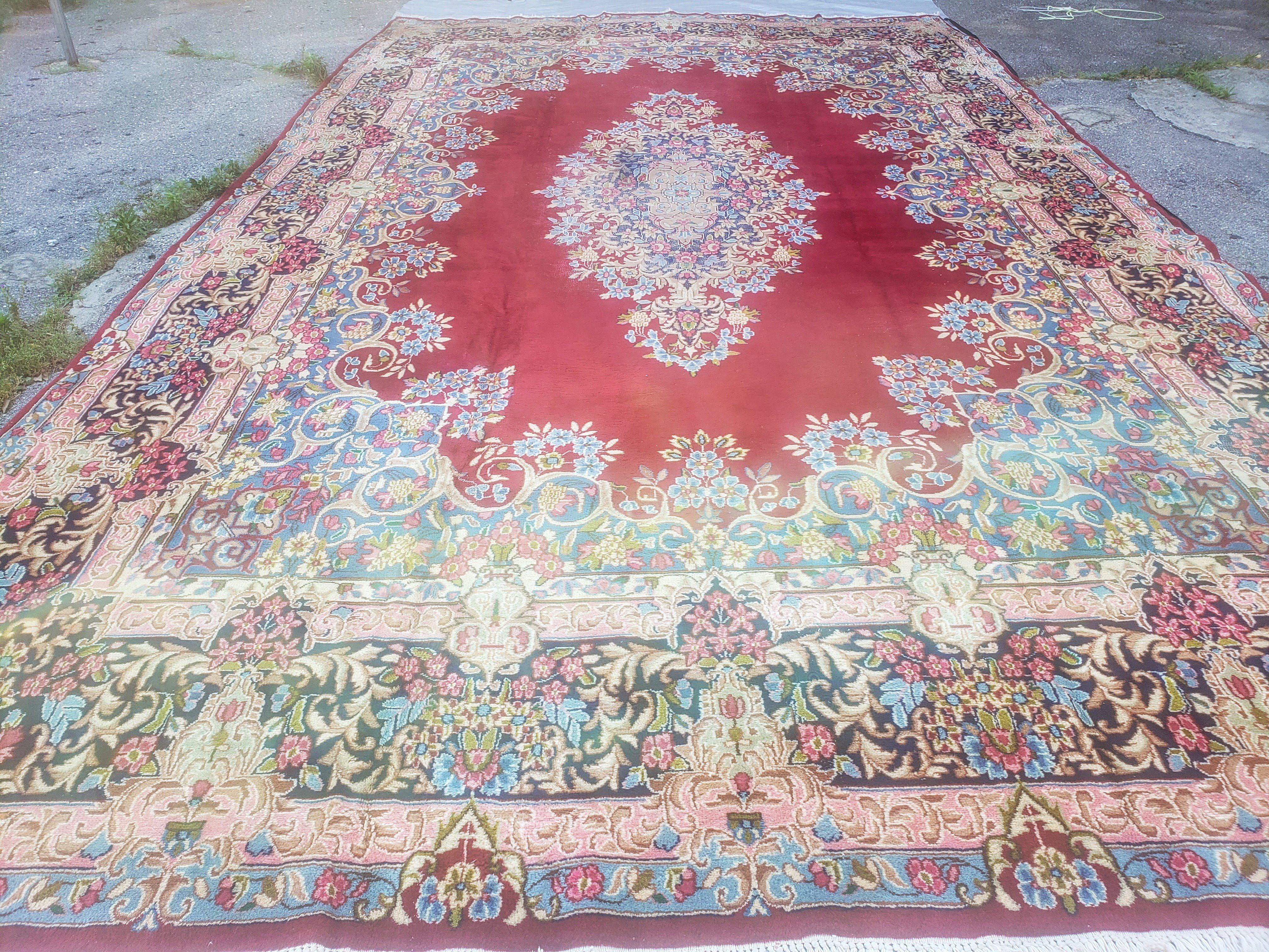 Antique Persian Kirman Rug, Namazian Master Weaver, Red, Medallion, Wool, Hand-Knotted, Shabby Chic, 9' 11" x 16' 8" - Jewel Rugs