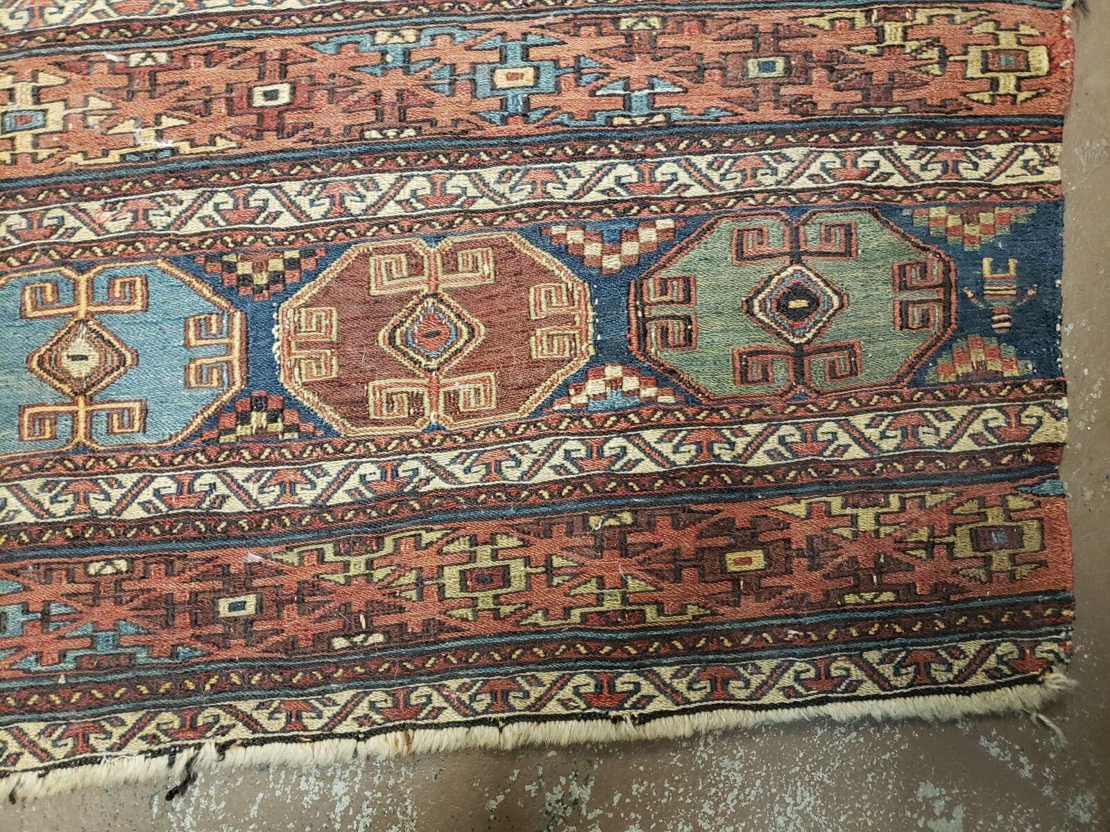 17' X 40" Antique Handmade Soumak Sumak Wool Rug Flat Weave - Jewel Rugs