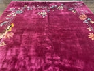 Antique Chinese Art Deco Rug 8.9 x 11.5, Chinese Nichols Carpet Purple/Red, Hand Knotted Wool Area Rug 9x12 Open Field Simple Design Flowers - Jewel Rugs