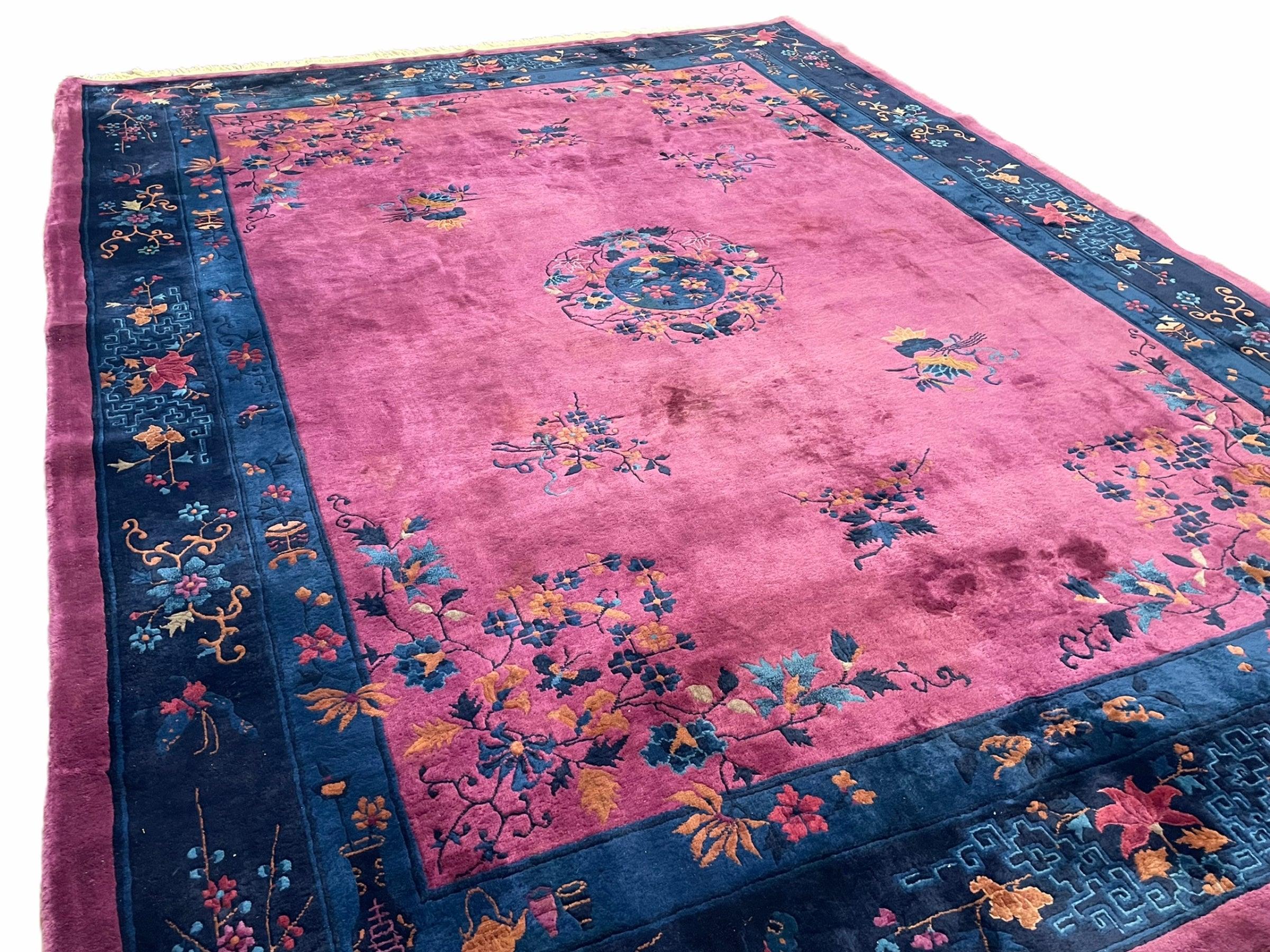 Antique Chinese Art Deco Rug 9x12 Purple Rug, Magenta Chinese Nichols Rug 9 x 12, Antique Art Deco Carpet, Peking Rug, Rare Antique Wool Rug - Jewel Rugs