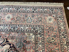 Indian Silk Kashmiri Rug 9x12, Room Sized All Silk Carpet, Center Medallion, Highly Detailed, Top Quality, Very Fine, Vintage, Cream Pink - Jewel Rugs