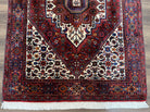 Fine Persian Bidjar Rug 3x5, Geometric Medallion Oriental Bijar Carpet 3 x 5 ft, Ruby Red and Cream, Hand Knotted Wool Rug, Semi Antique Tribal Rug, Nice - Jewel Rugs