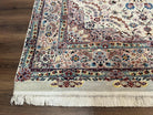 Beautiful Pak Persian Rug 6x9, Floral Medallion, Wool and Silk, Highly Detailed Elegant Carpet, Vintage Oriental Rug 6 x 9, Cream and Gray - Jewel Rugs