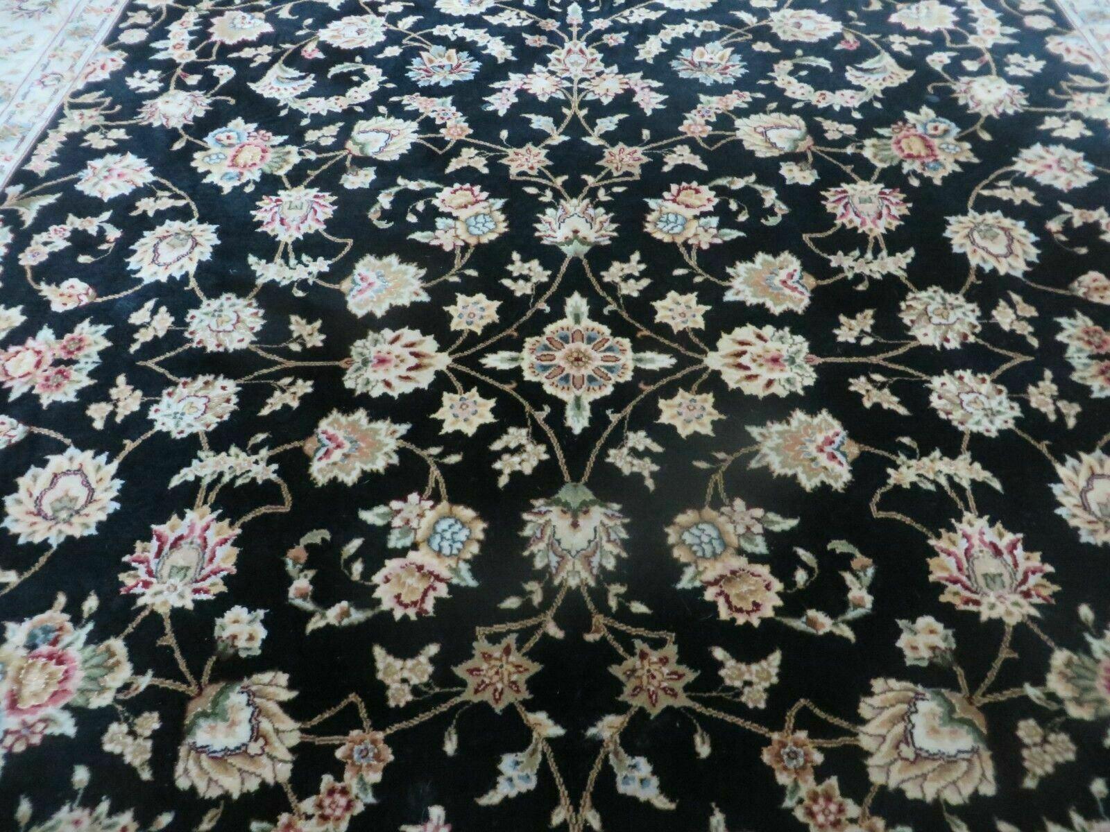 8' X 10' Vintage Handmade Chinese Floral Oriental Wool Silk Rug Black Nice - Jewel Rugs