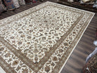 Pak Persian Rug 10x14, Allover Floral Pattern, Fine Oriental Carpet 10 x 14, Elegant Traditional Wool Rug, Ivory/Cream/Beige, Hand Knotted - Jewel Rugs