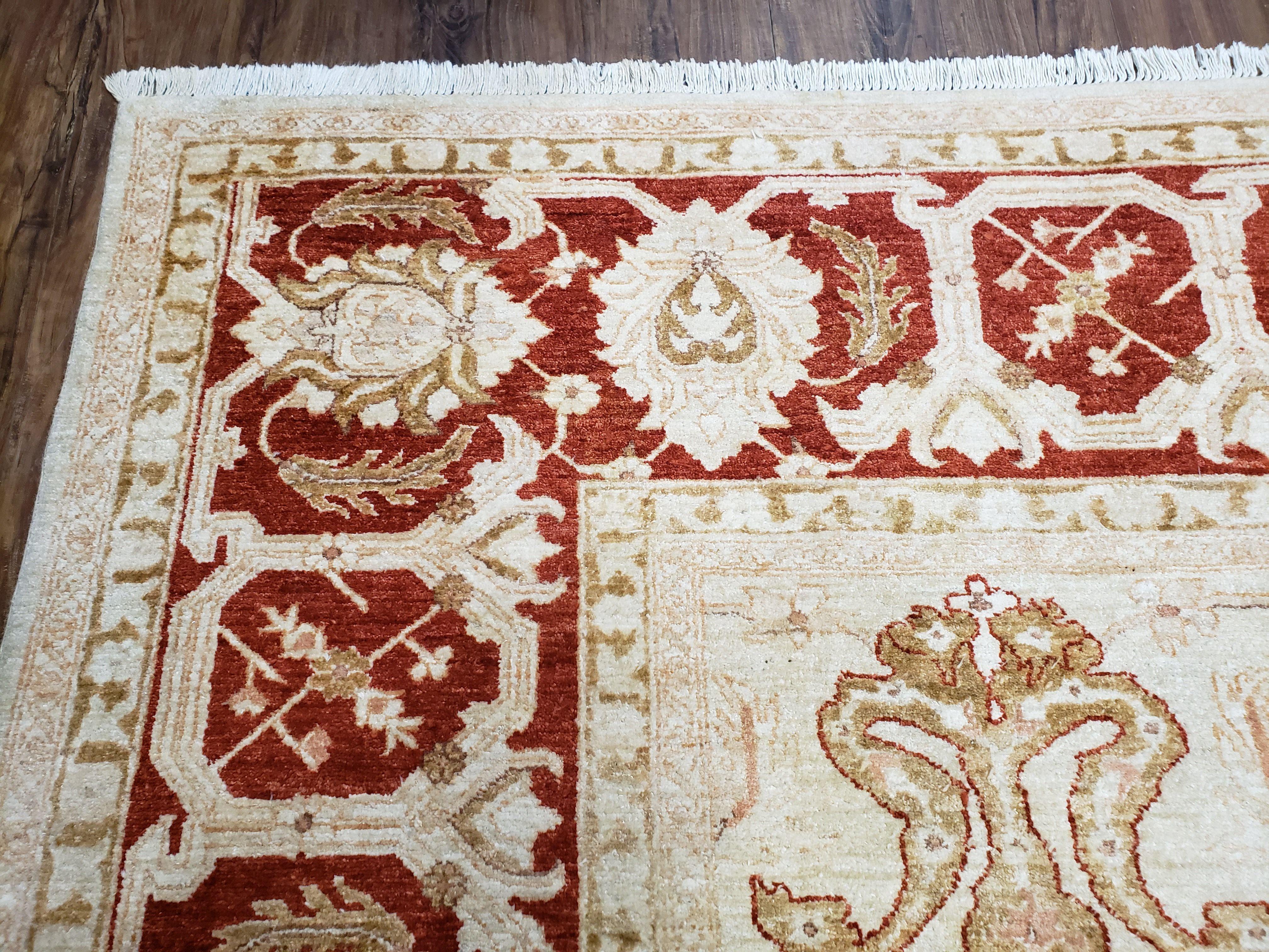 9' X 11' Handmade Beige and Red Floral Mahal Wool Rug - Jewel Rugs