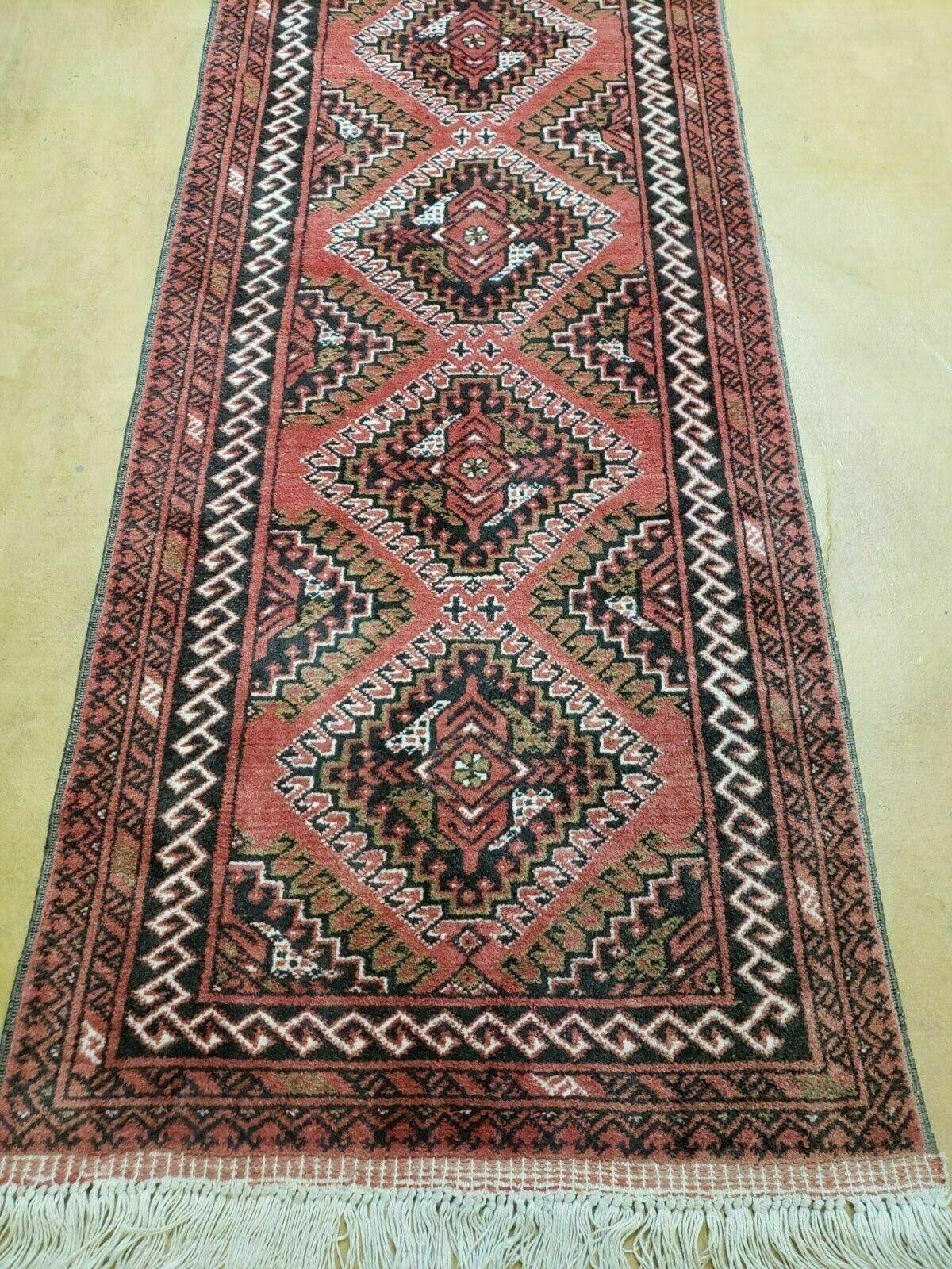 2' 5" X 9' Vintage Handmade Bokhara Red Turkoman Pakistani Wool Runner Rug Organic - Jewel Rugs